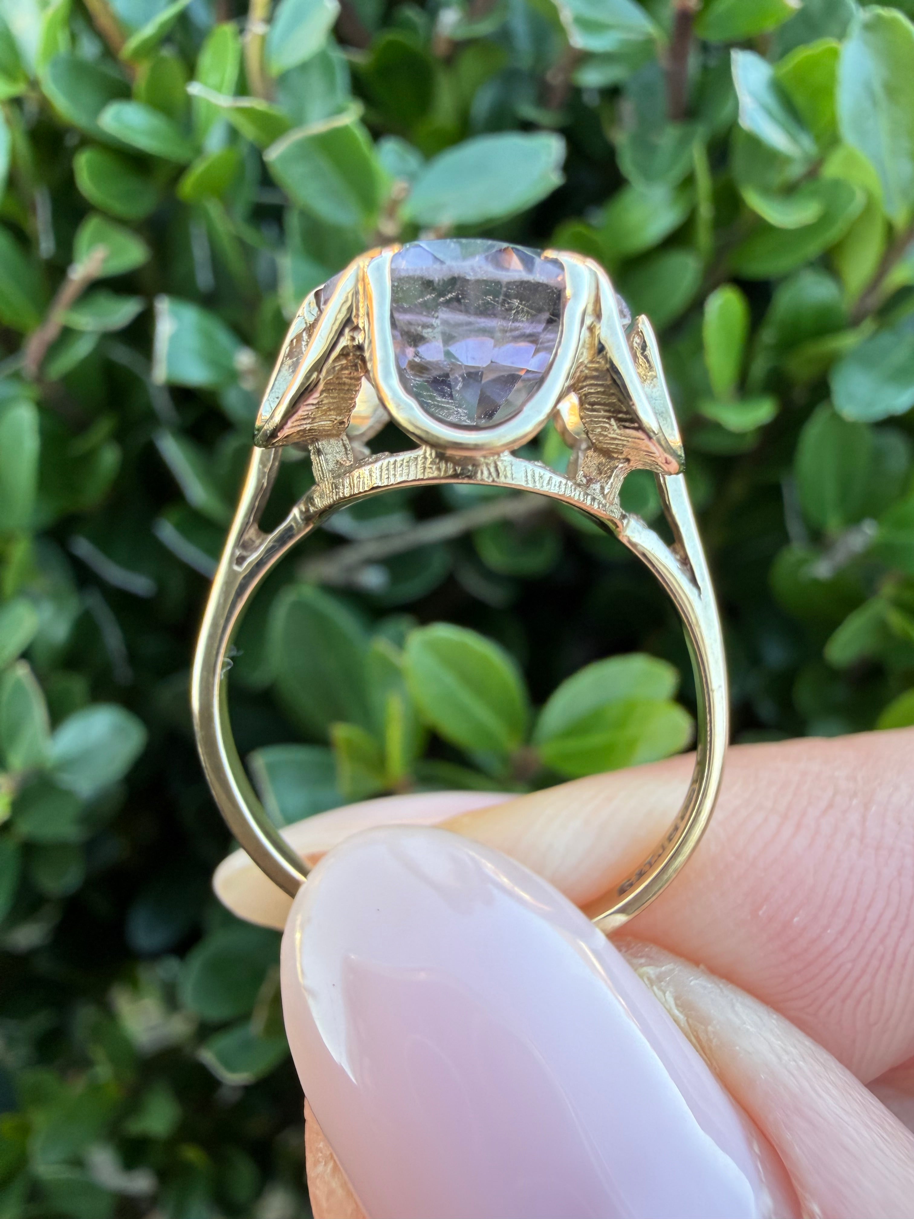 9k Yellow Gold 4.50ct Oval Rose Quartz Solitaire Ring certified