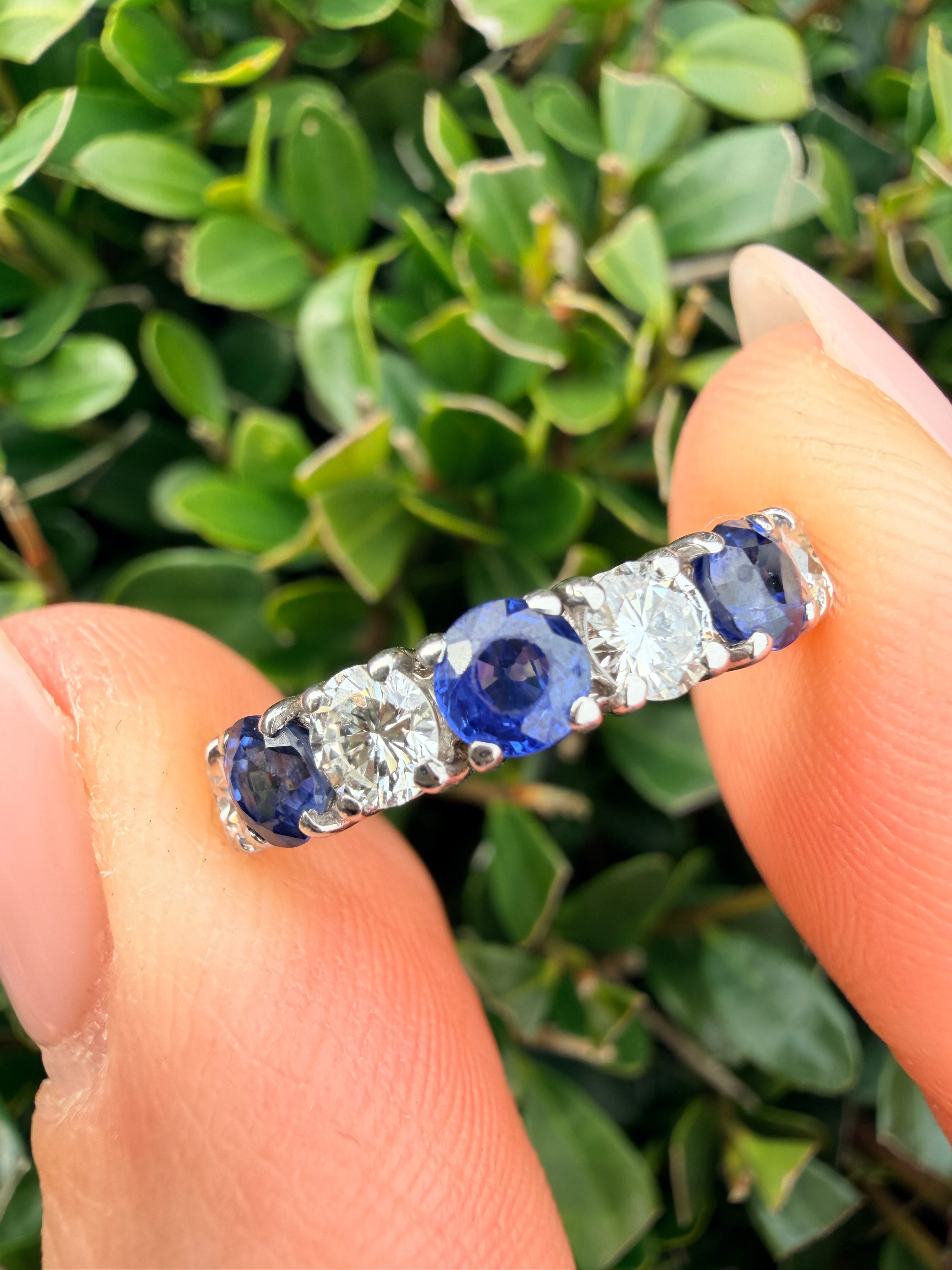 18k Yellow gold 0.65ct natural diamond and sapphire half eternity ring certified