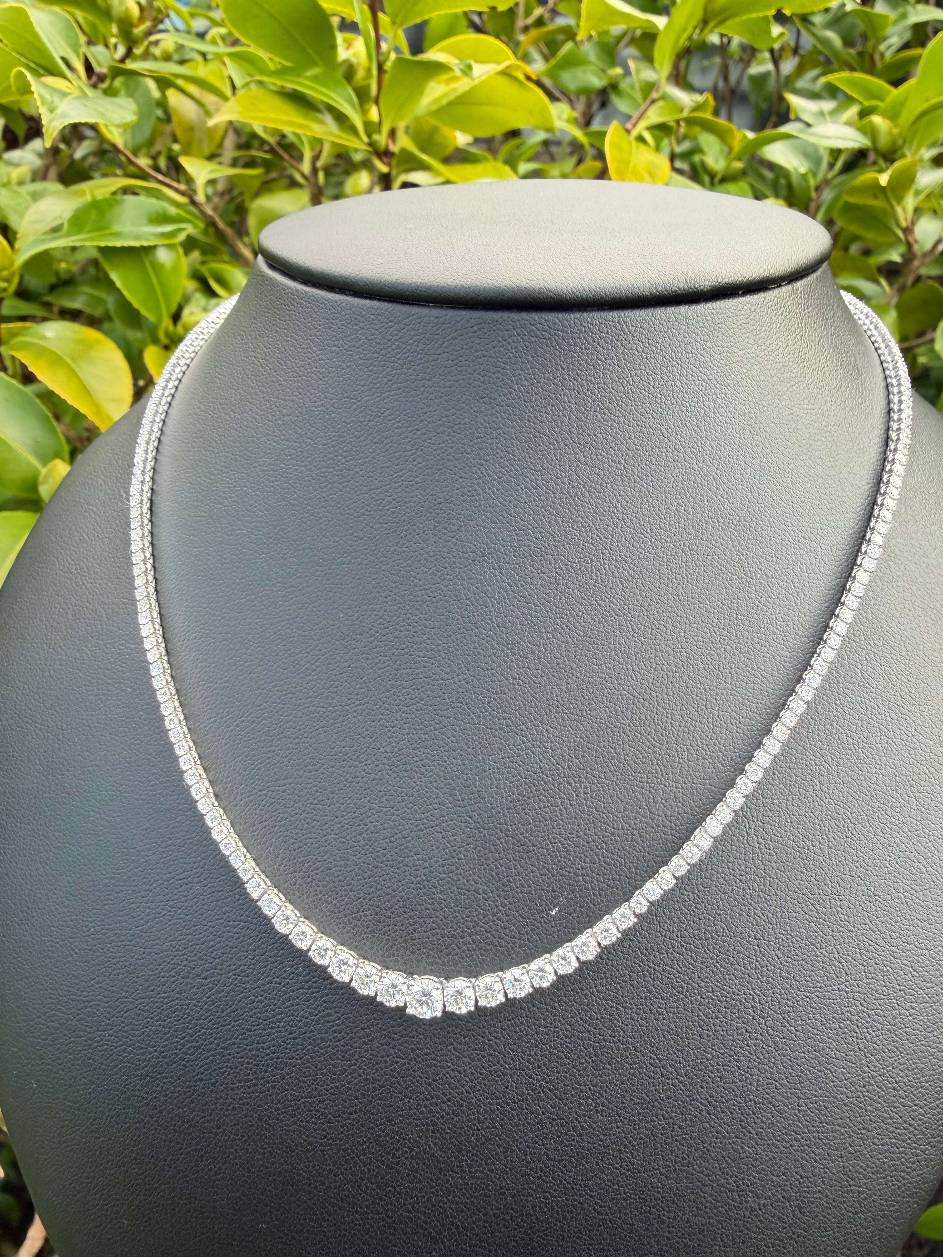 5.49ct Round Cut Lab grown Diamond graduated Tennis necklace IGI certified 9k White Gold