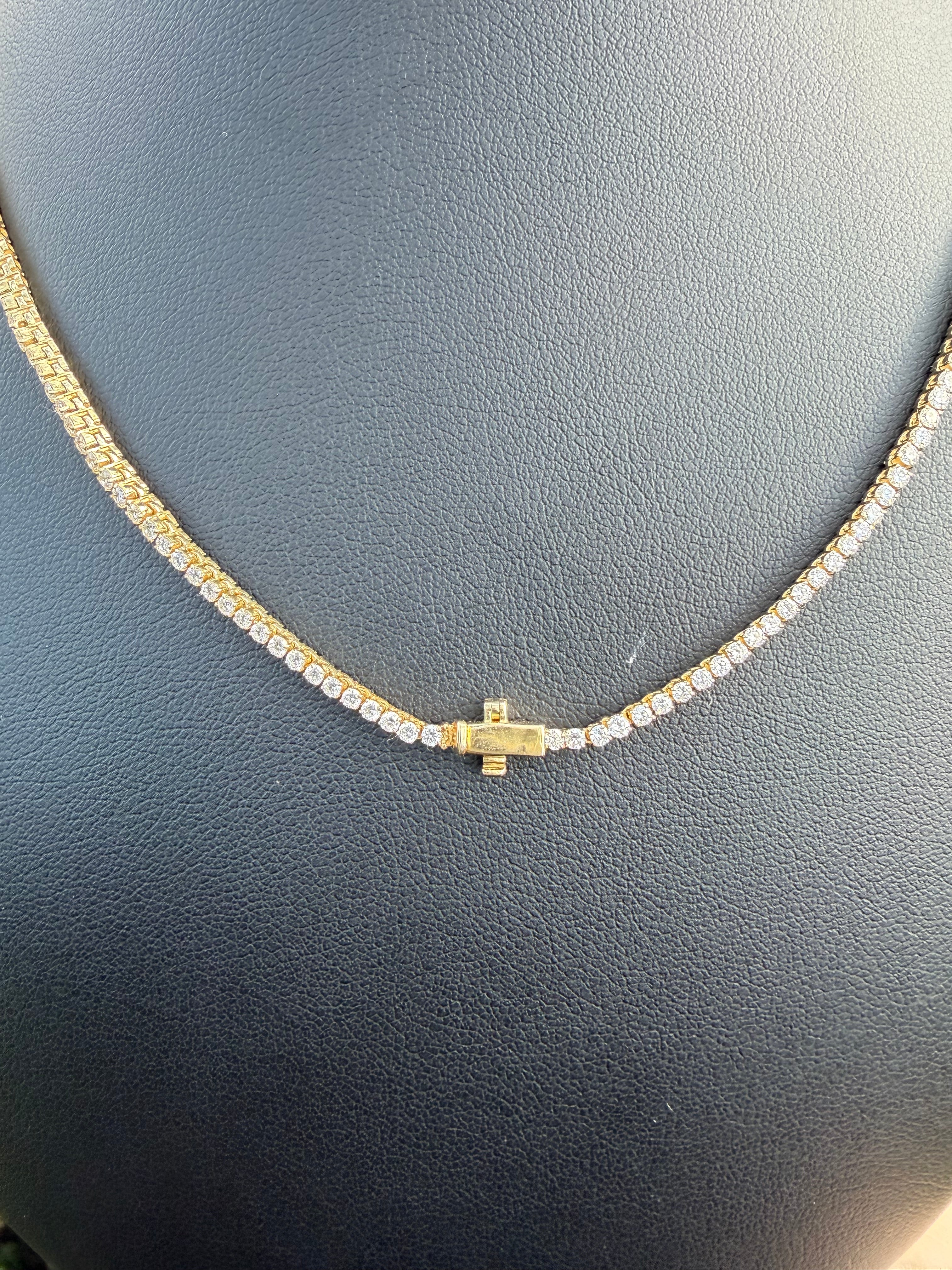 5.63ct Round Cut Lab grown Diamond graduated Tennis necklace IGI certified 9k yellow Gold