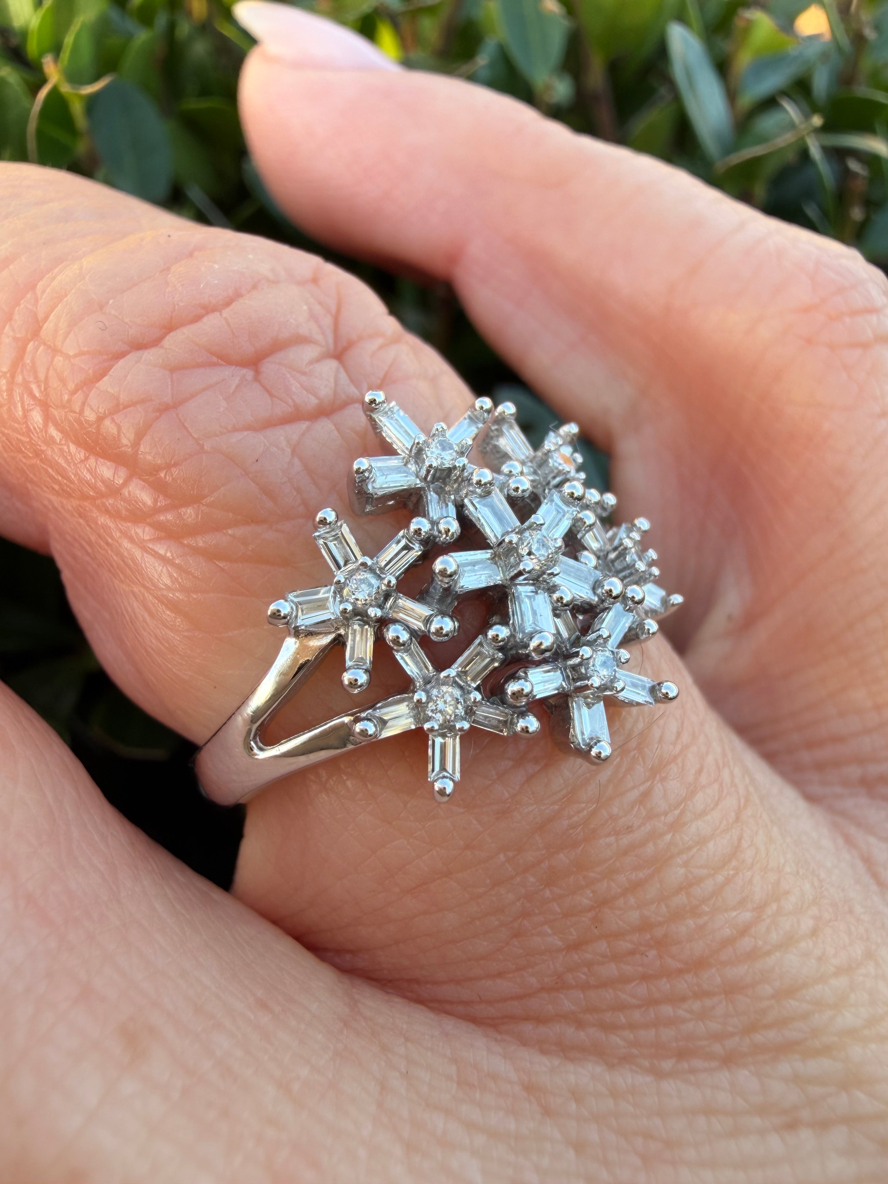 18k White Gold 1.30ct Natural Snowflake Diamond Ring certified