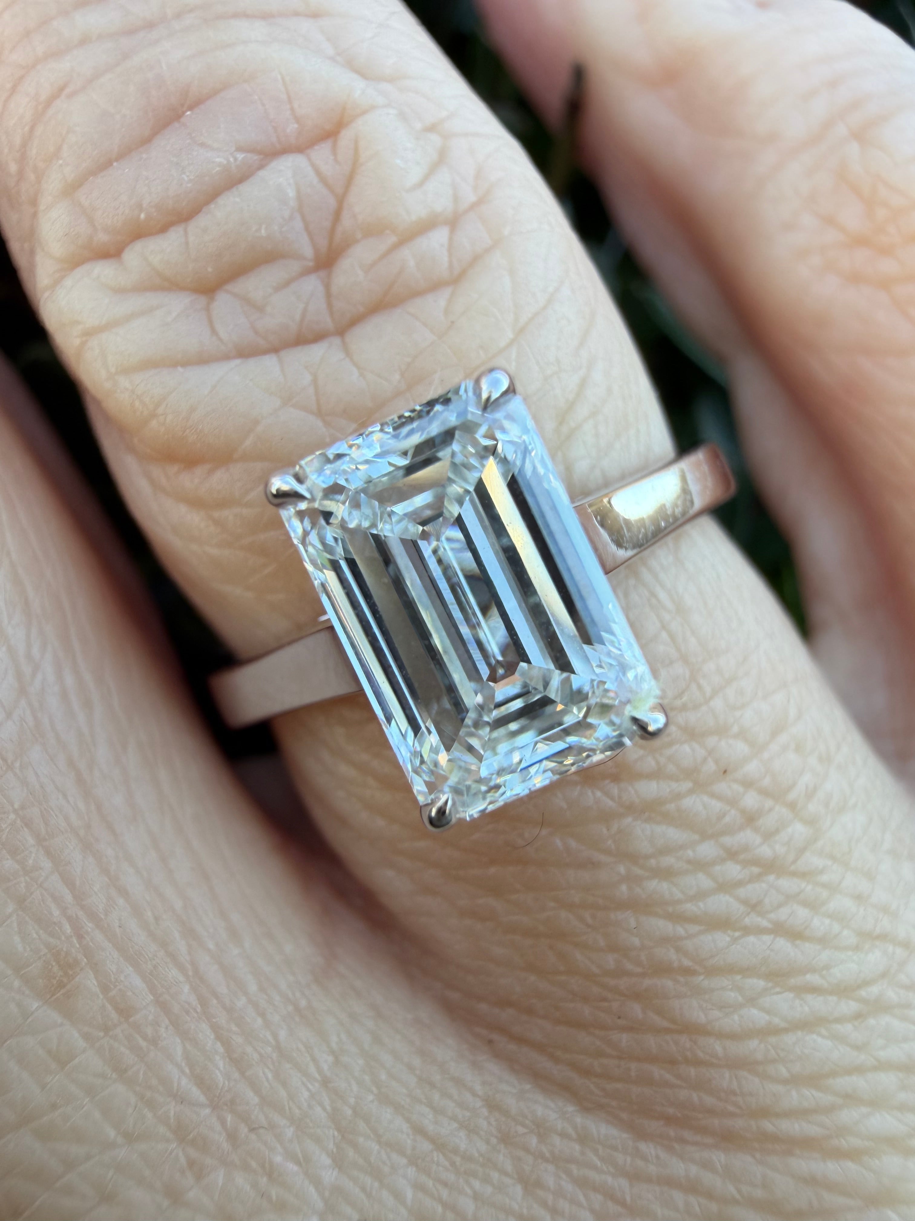 2.09ct emerald cut Lab Grown Diamond Solitaire Ring IGI Certified set in 9k white gold
