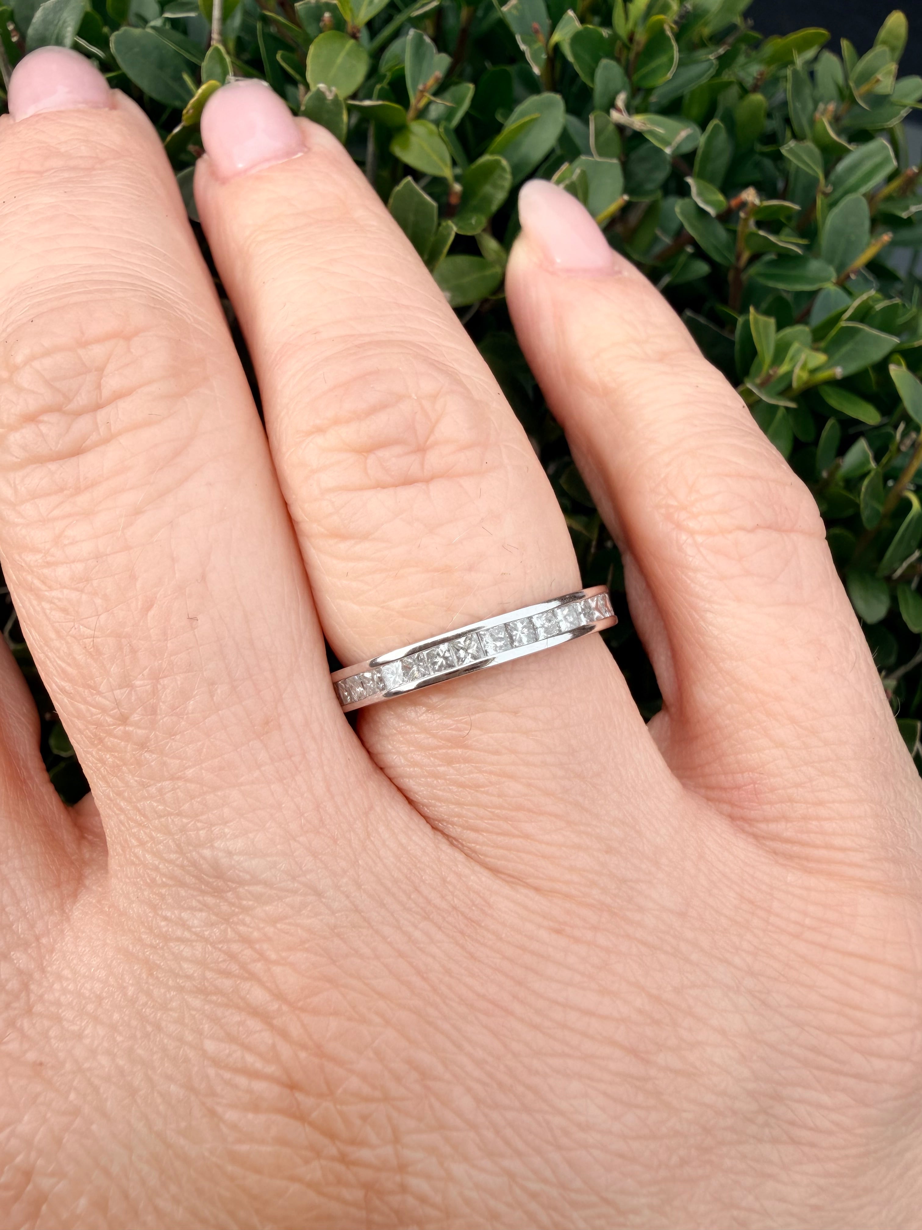 9k White Gold 1.20ct natural Princess Cut diamond full eternity ring certified