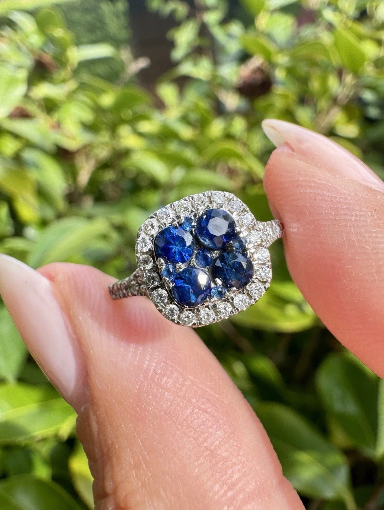 9k White Gold Lab Grown Diamond And Sapphire Ring Certified