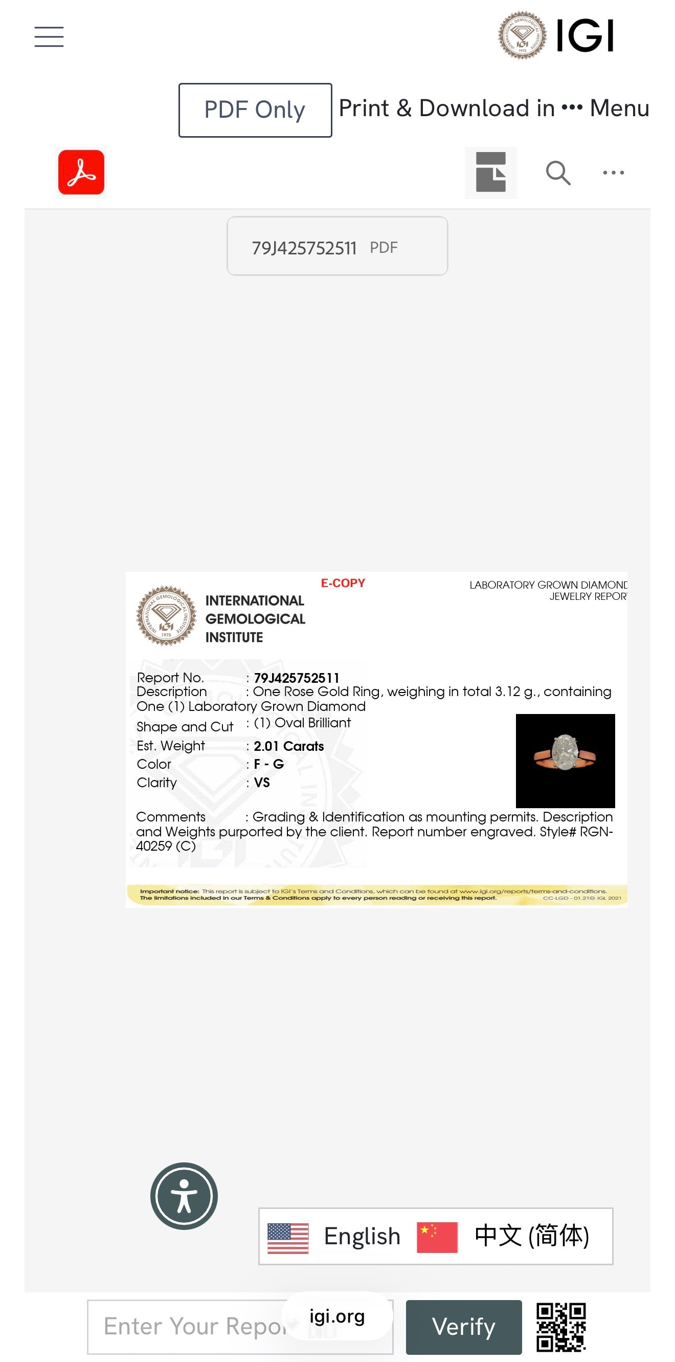 2.01ct oval cut Lab Grown Diamond Solitaire Ring IGI Certified set in 9k rose gold