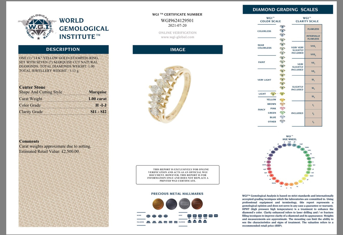 14K Yellow Gold 1.00ct Natural Marquise Cut Diamond Ring – Certified