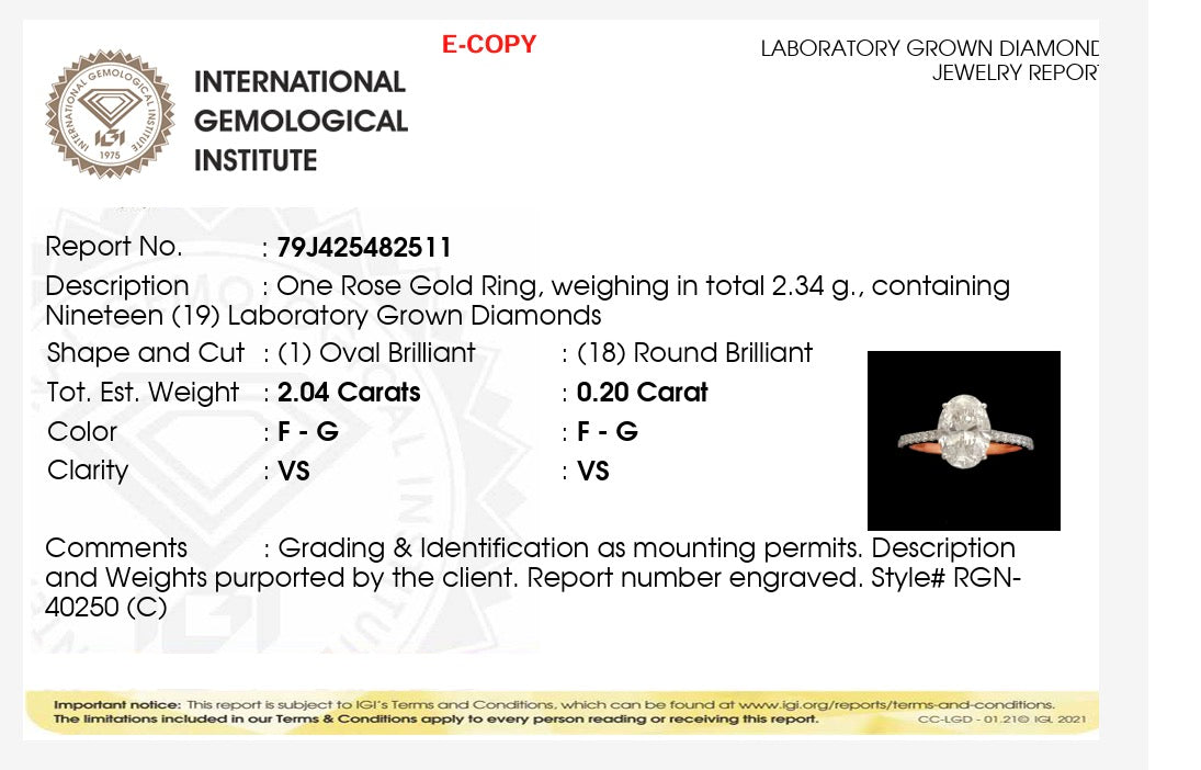 2.24ct Oval Cut Lab grown Diamond Ring IGI certified 9k Rose Gold