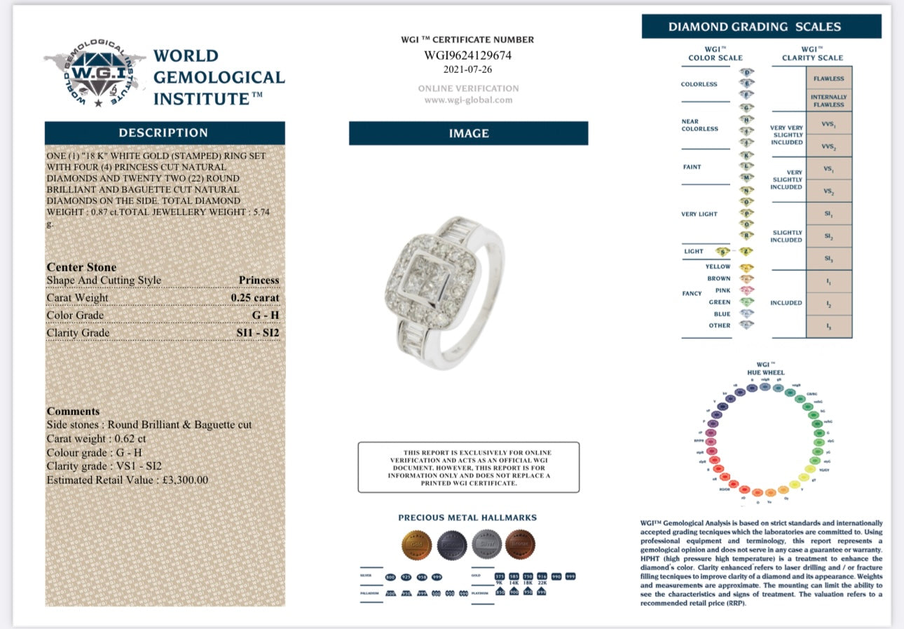 18K White Gold 0.87ct Natural Diamond Cluster Ring certified