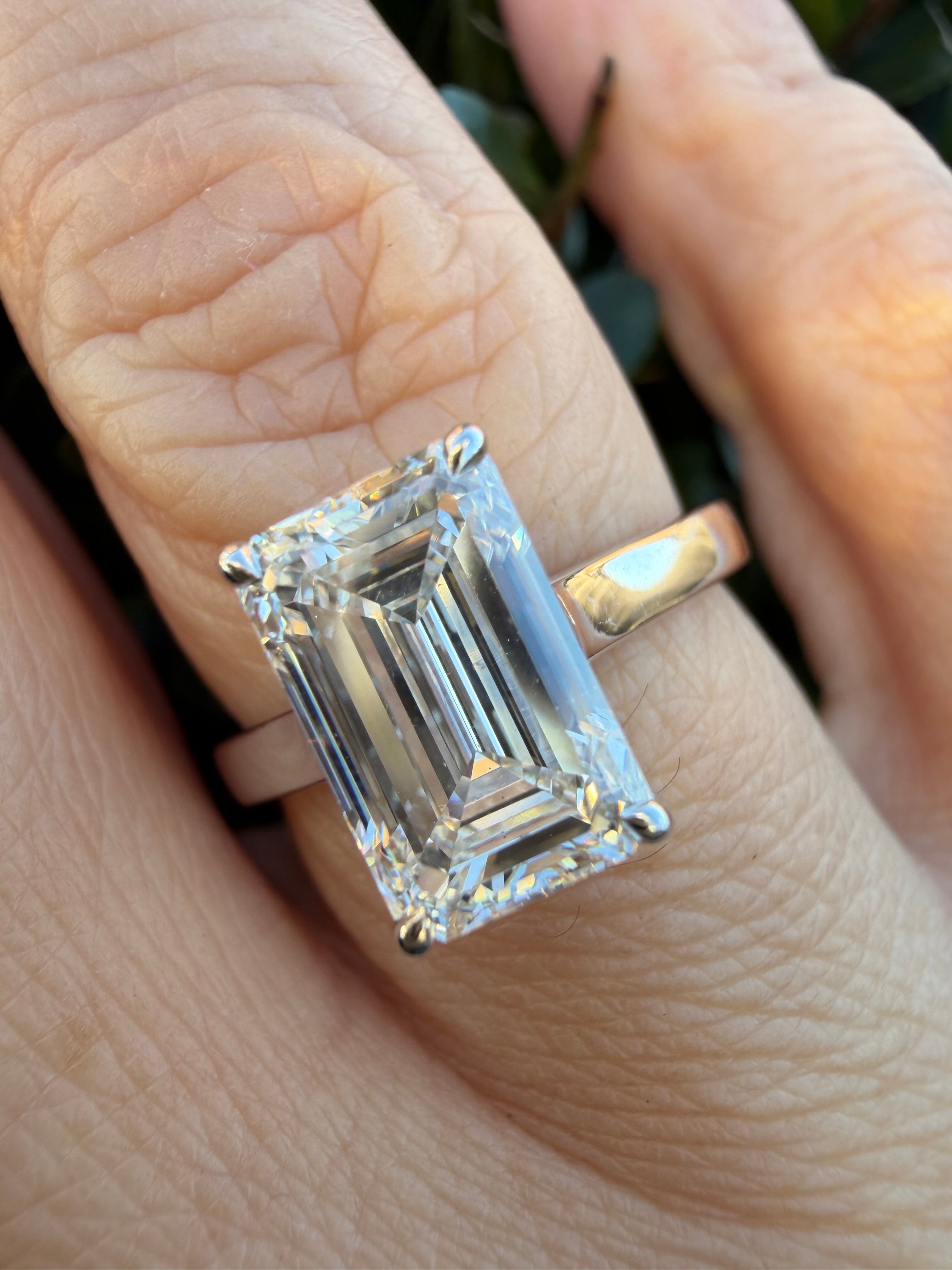 3.02ct emerald cut Lab Grown Diamond Solitaire Ring IGI Certified set in 9k white gold