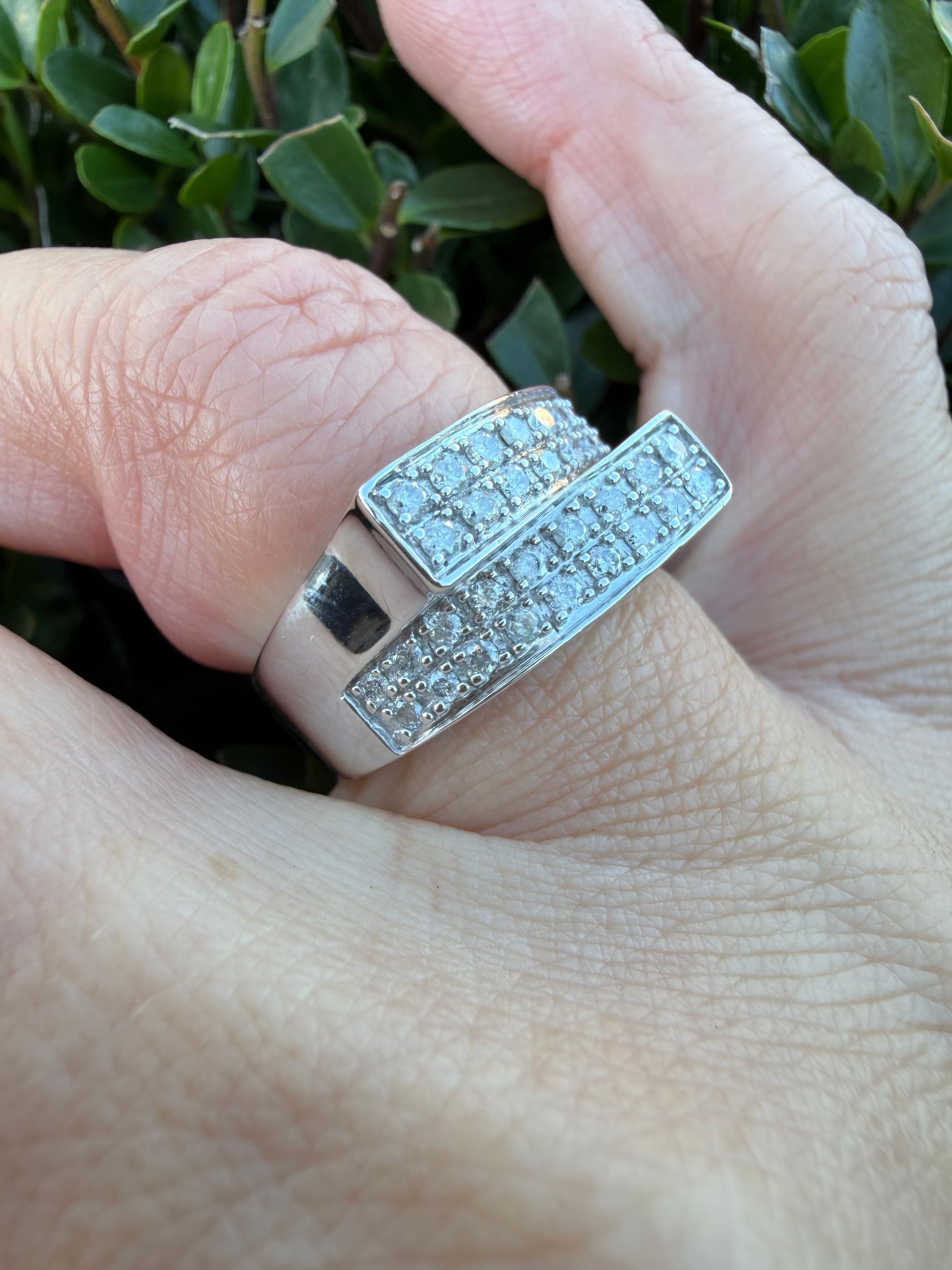 14k White Gold 0.55ct Natural Round Cut Diamond Two Row Ring certified