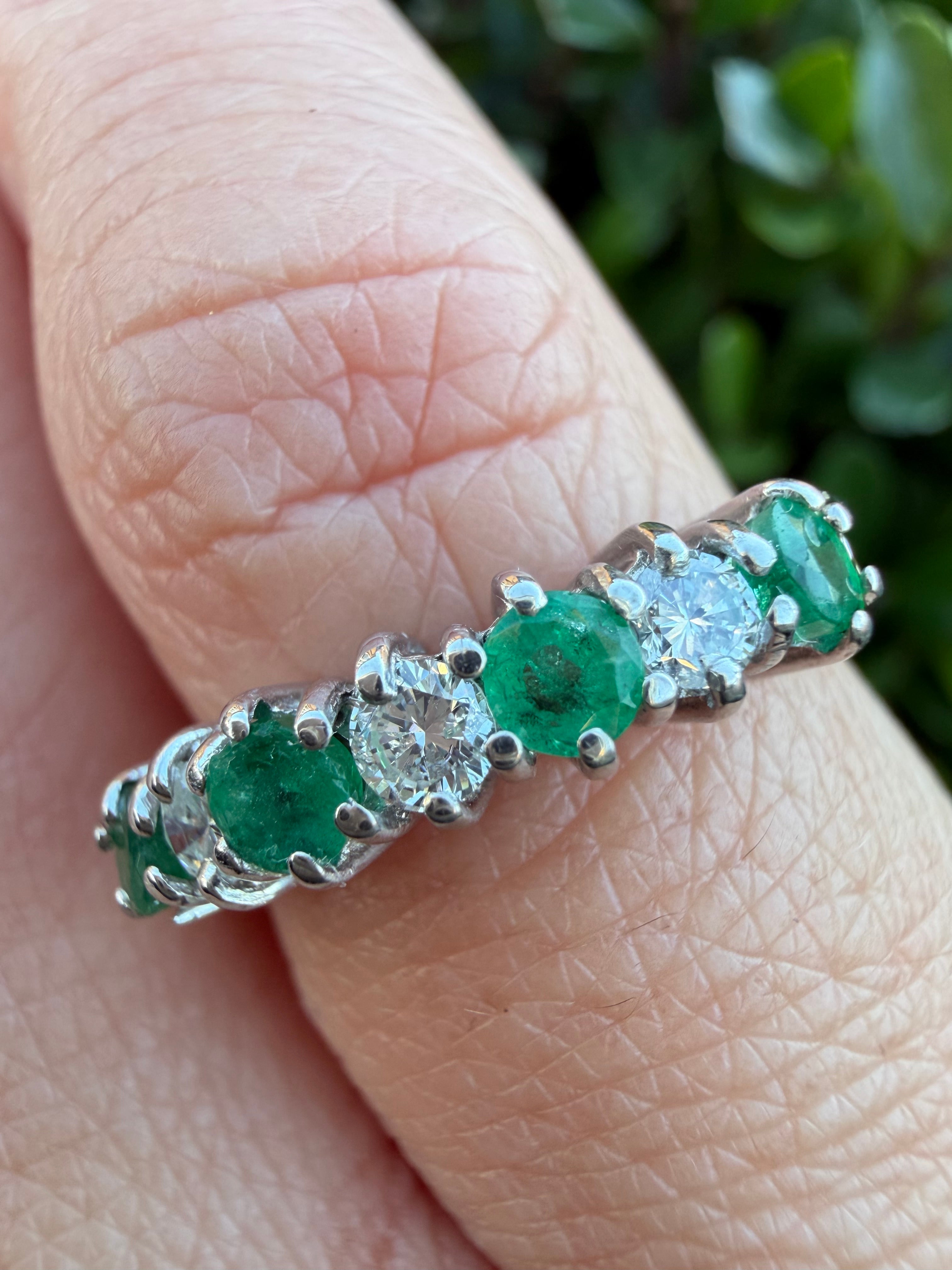 18k Yellow Gold Natural Diamond And Emerald Half Eternity Ring certified