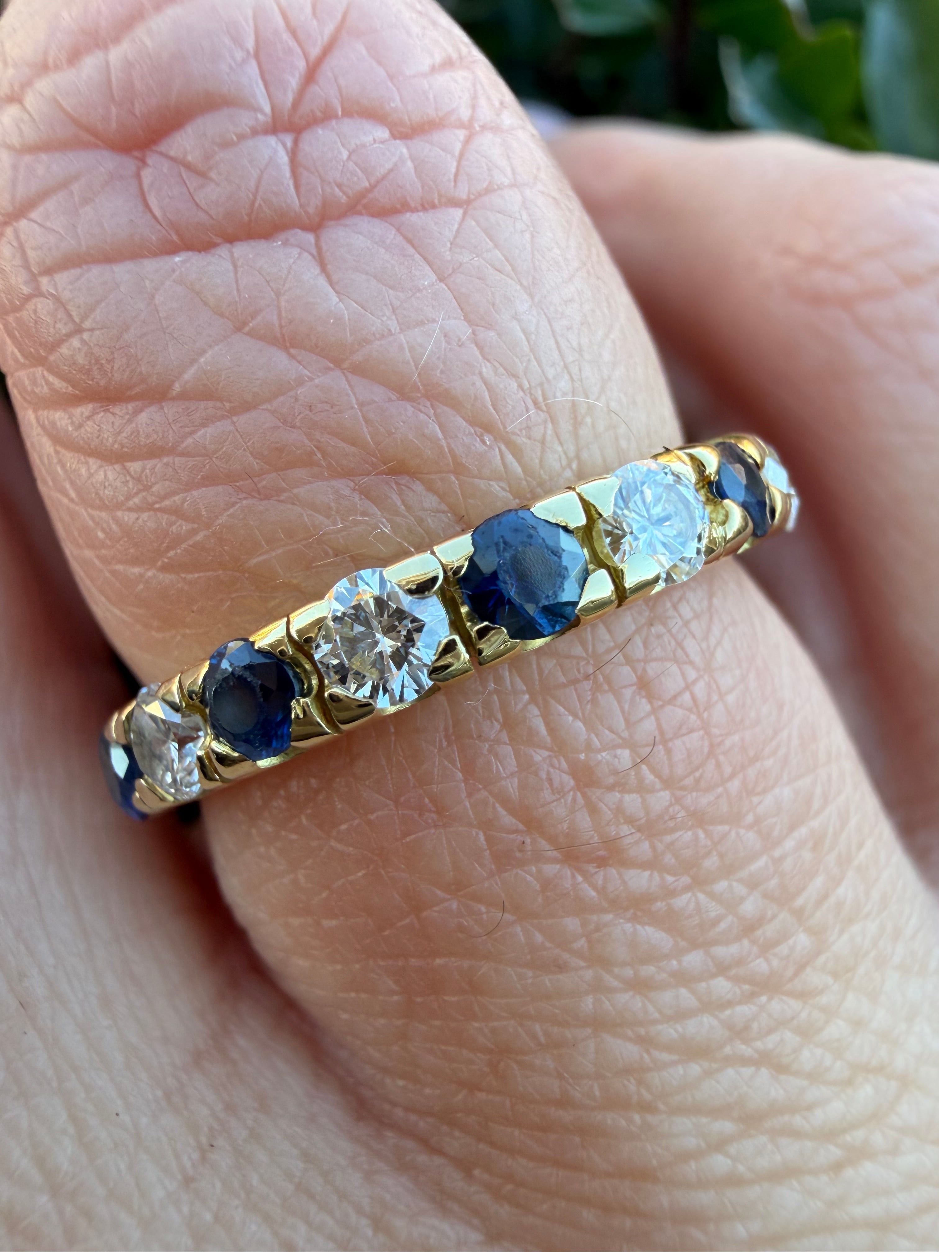 14k Yellow Gold Natural Diamond And Sapphire Full Eternity Ring certified