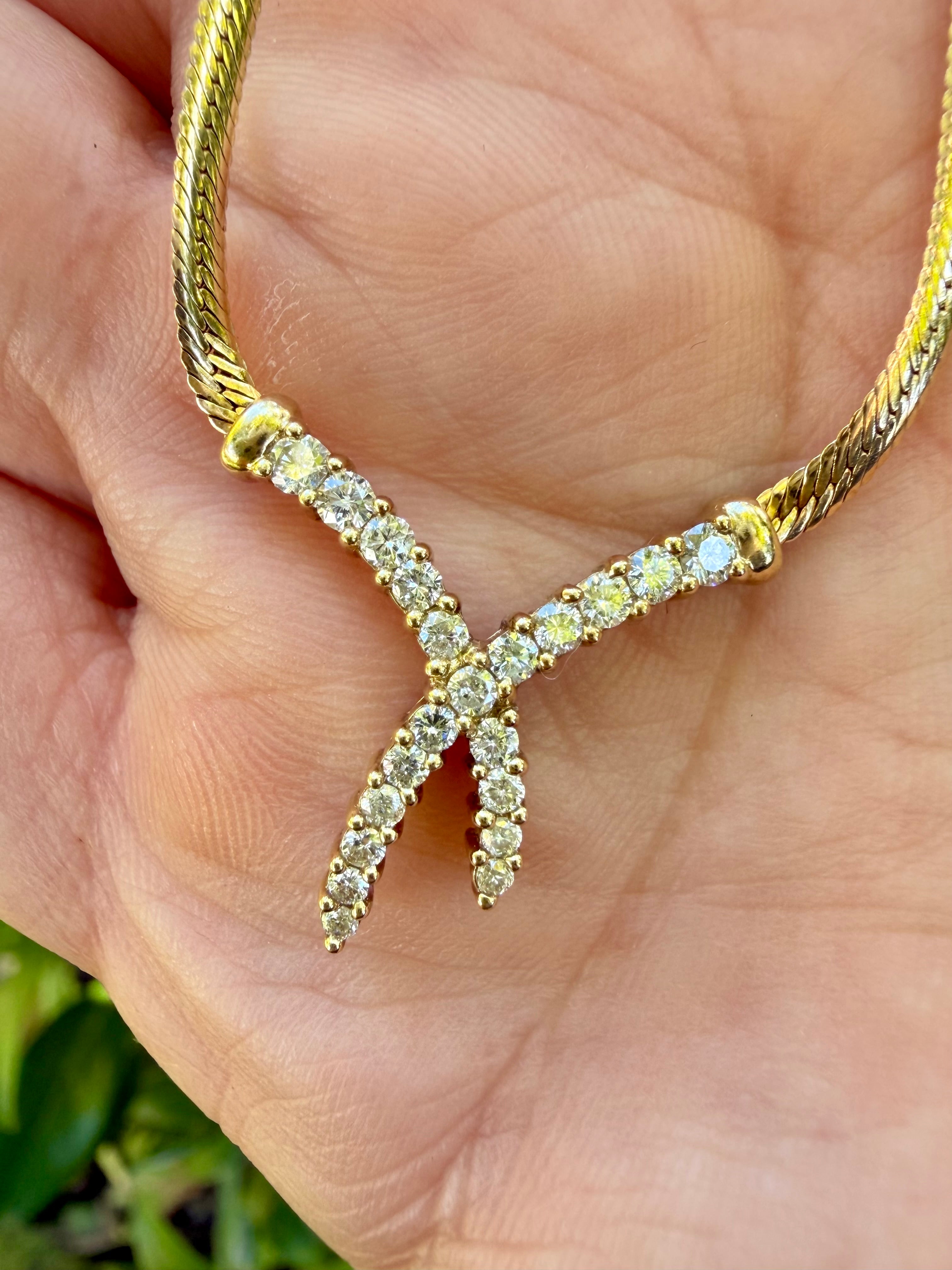 9K Yellow Gold 0.50ct Natural Round Cut Diamond Crossover Style Necklace certified