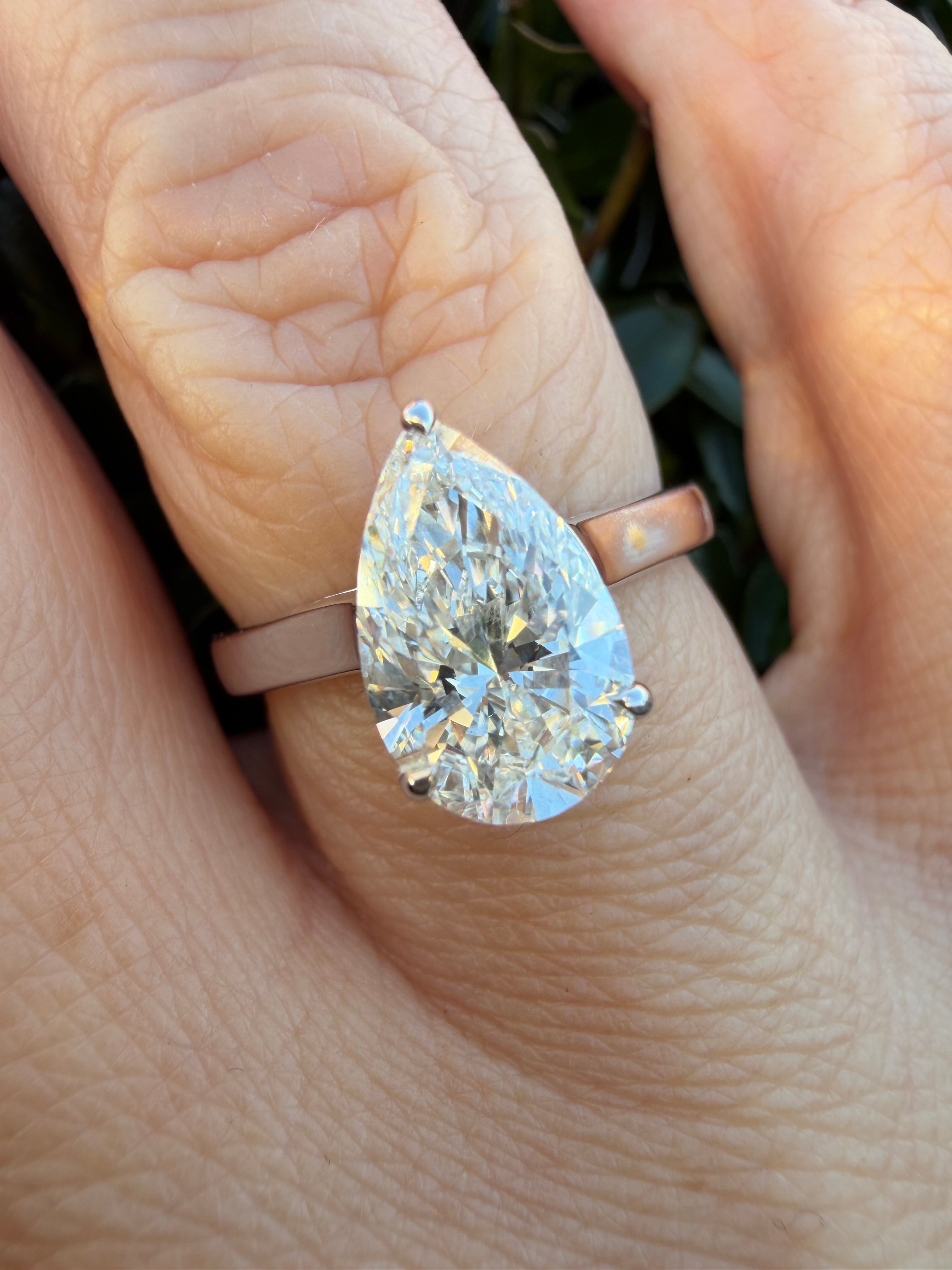 3.09ct pear cut Lab Grown Diamond Solitaire Ring IGI Certified set in 9k white gold