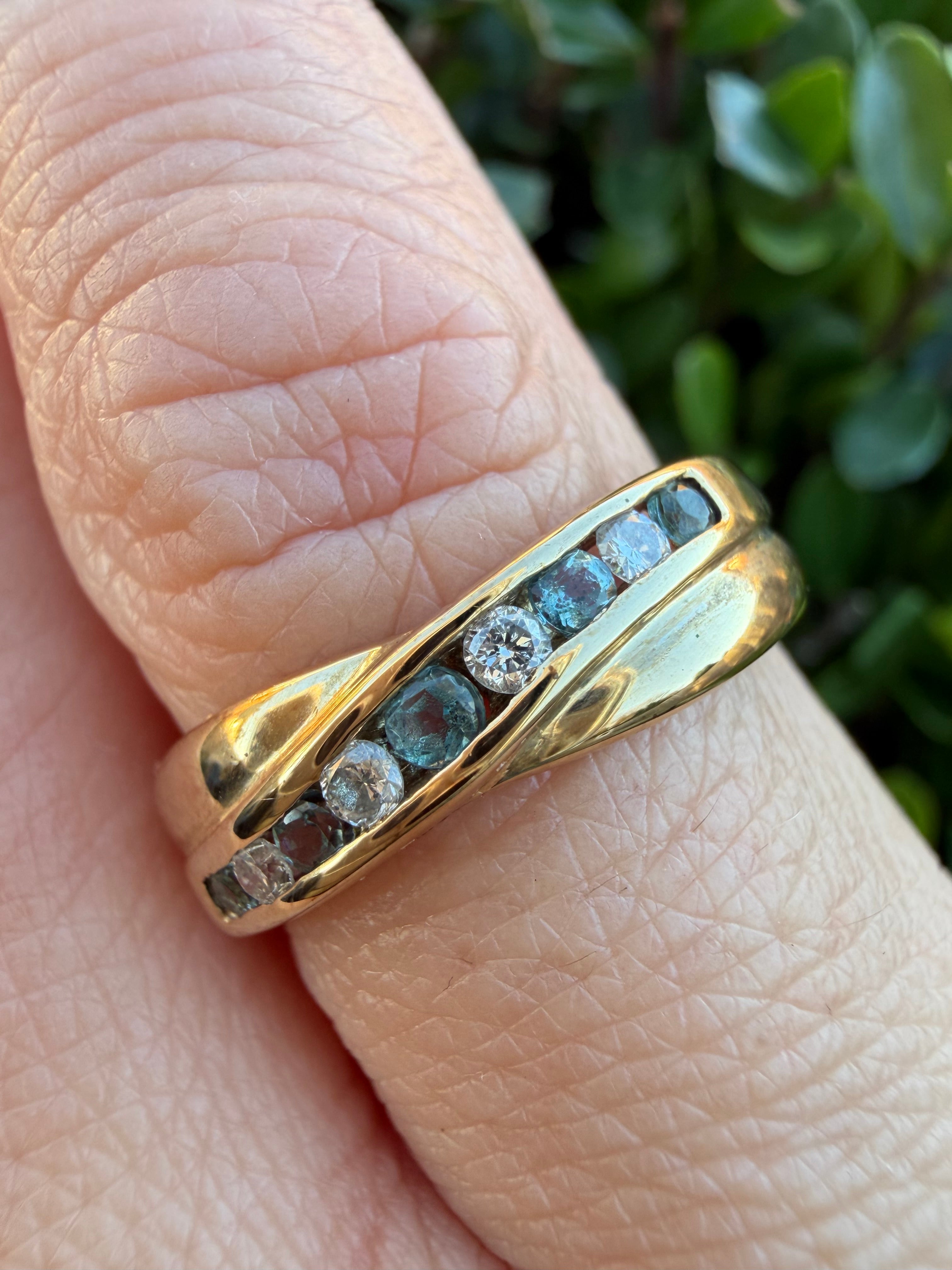 9k Yellow Gold Natural Diamond And Topaz Half Eternity Ring certified