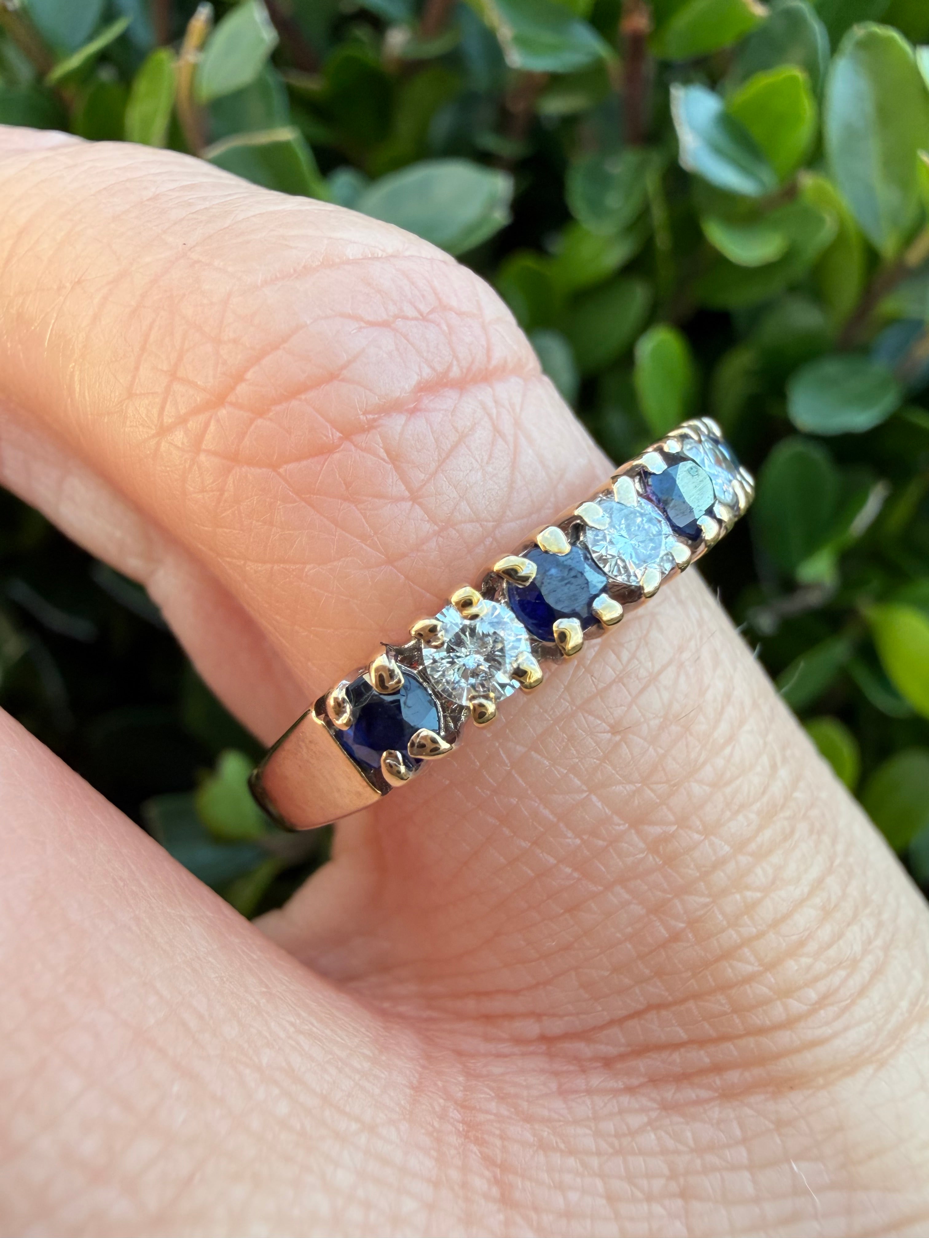 9K Yellow Gold Natural Diamond And Sapphire Half Eternity Ring certified