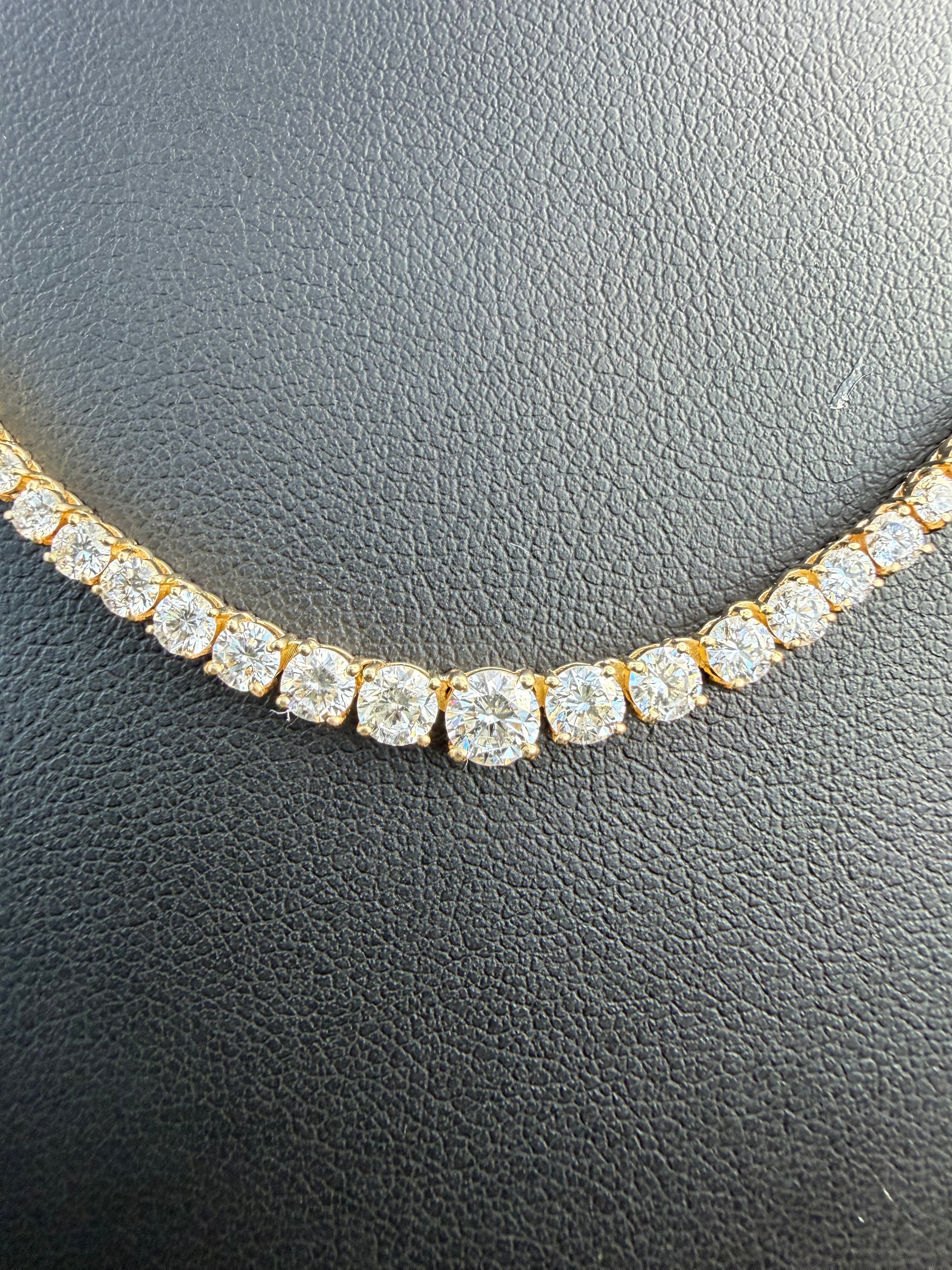 5.63ct Round Cut Lab grown Diamond graduated Tennis necklace IGI certified 9k yellow Gold