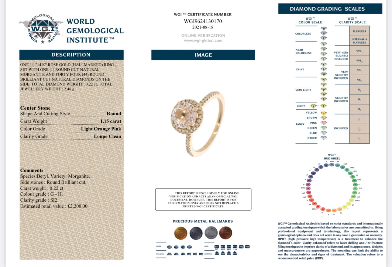 14k rose gold morganite And Natural Diamond Ring certified