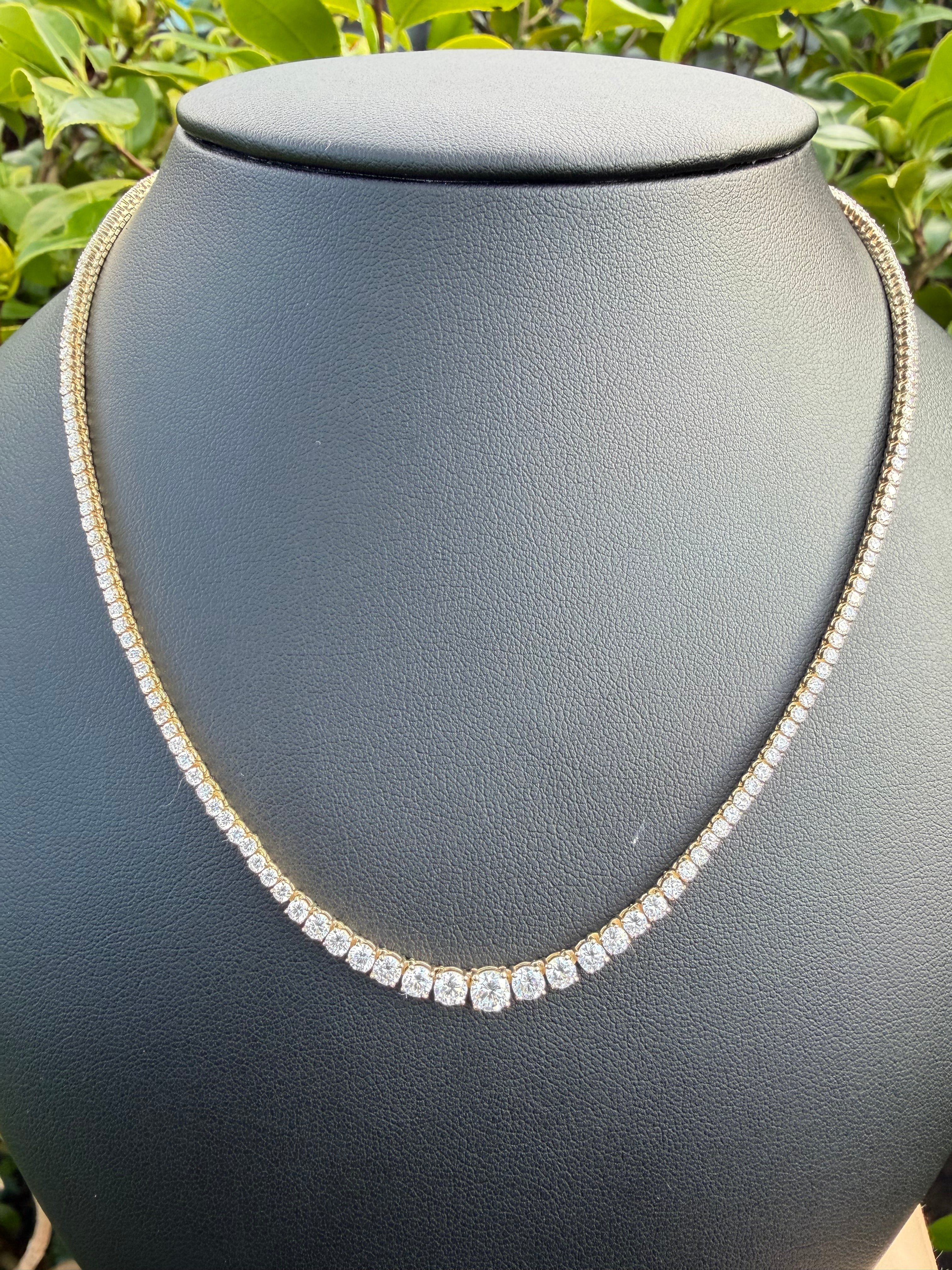 5.63ct Round Cut Lab grown Diamond graduated Tennis necklace IGI certified 9k yellow Gold