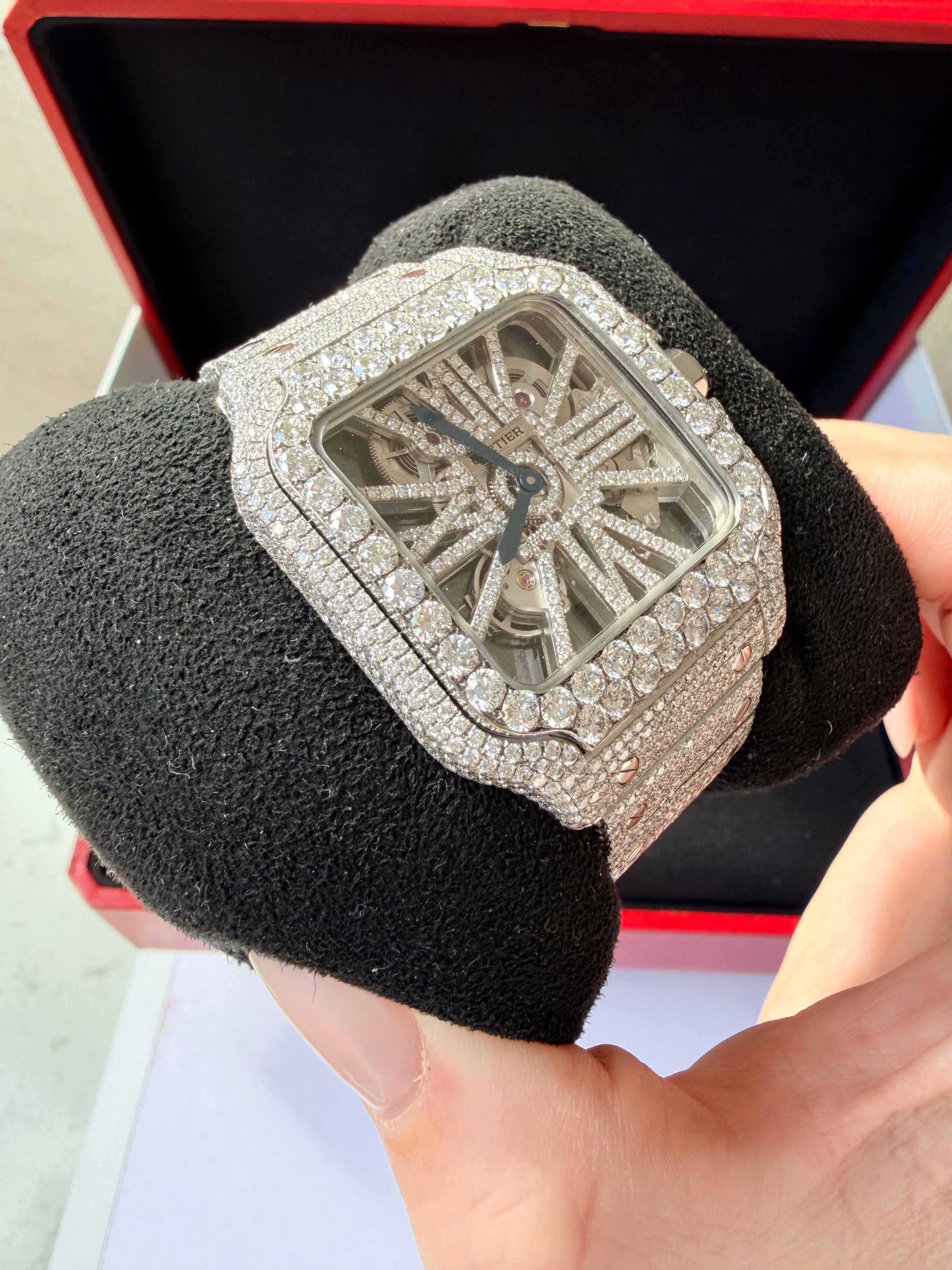 Cartier de santos skeleton stainless steel 33ct Natural Vvs Diamonds Certified