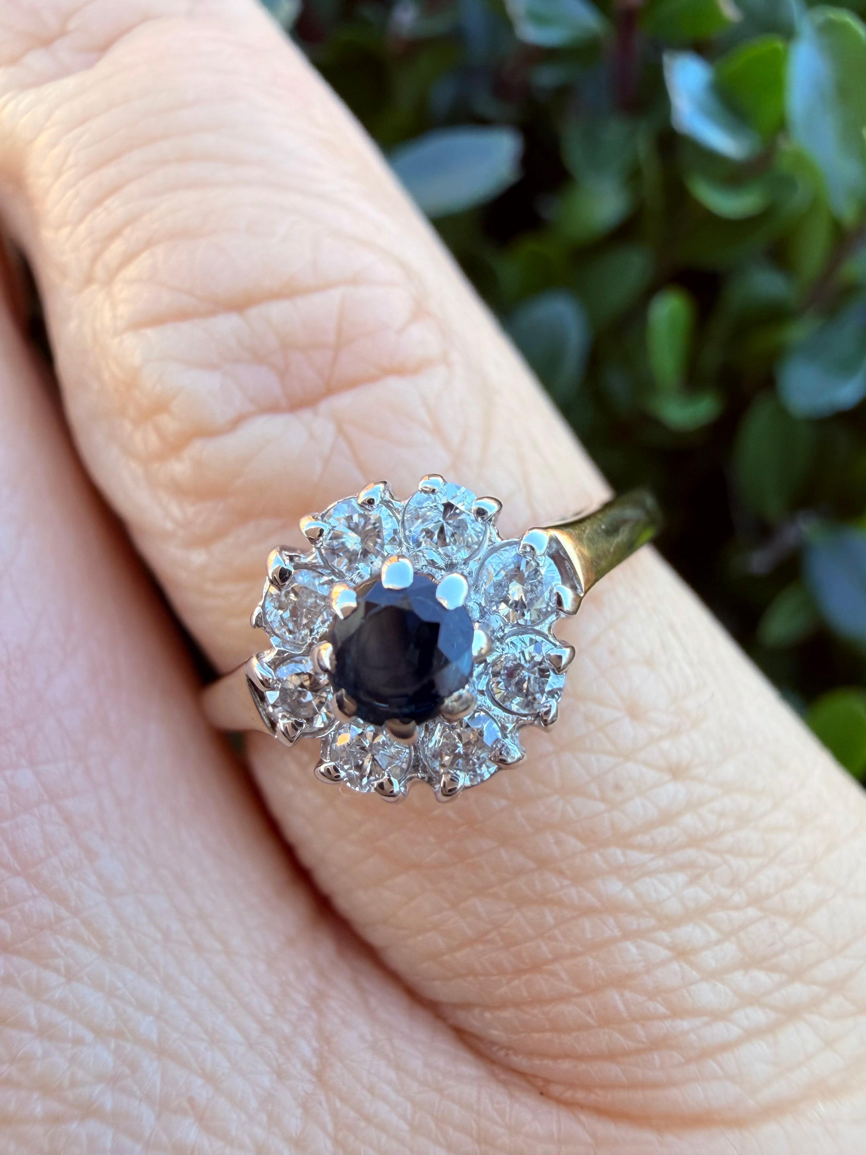 9k Yellow Gold Sapphire & natural Diamond Ring certified