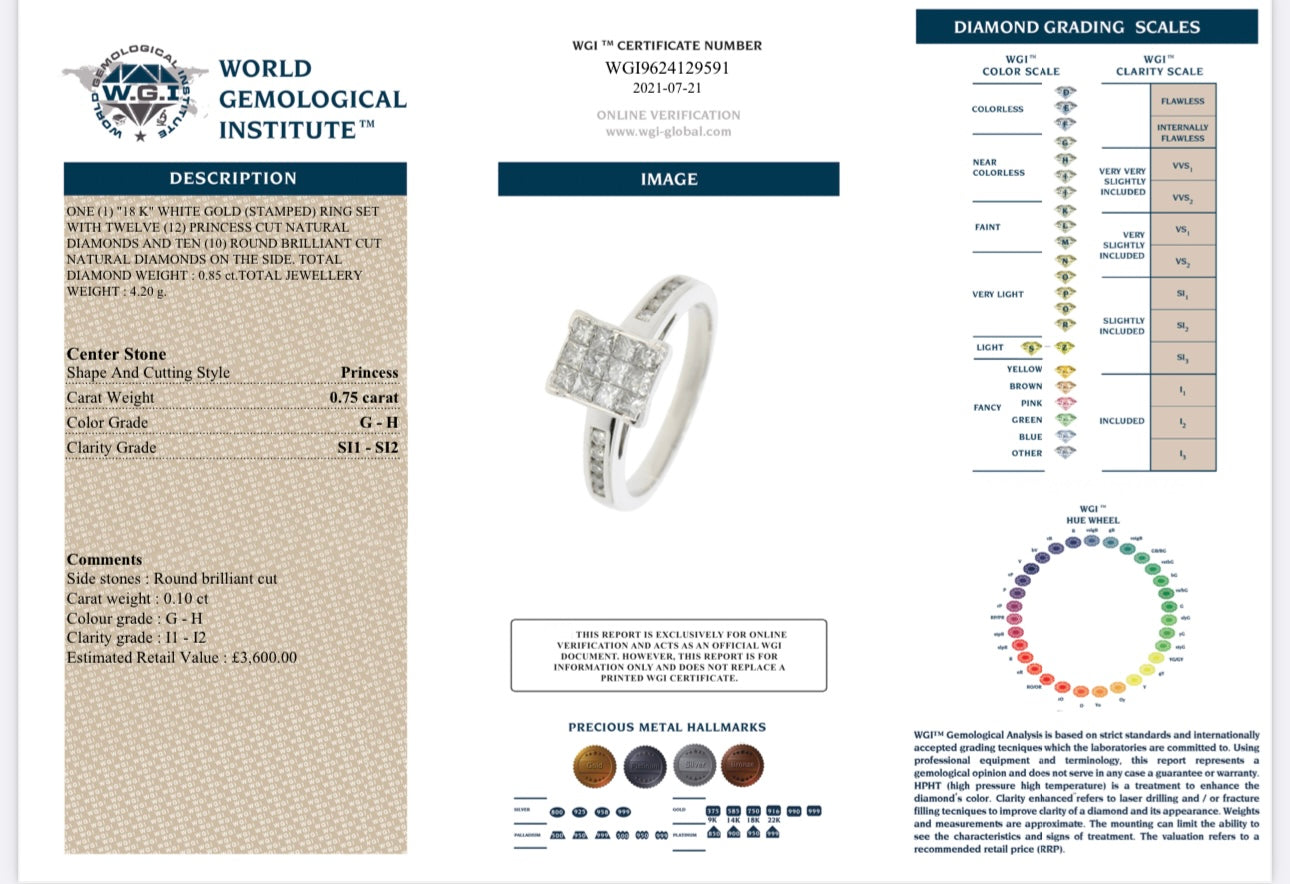 18k White Gold 0.85ct Natural Diamond Cluster Ring certified