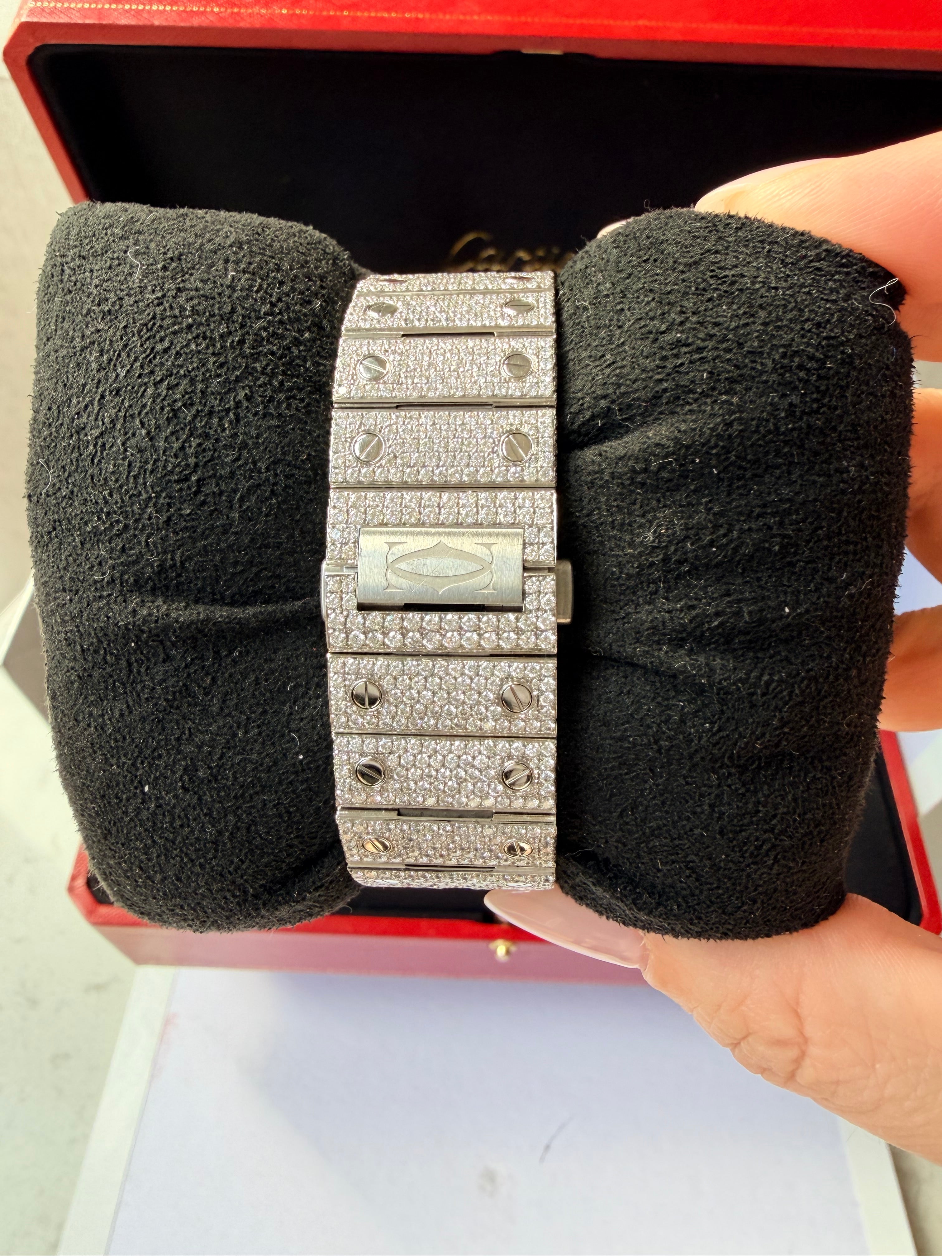 Cartier de santos skeleton stainless steel 33ct Natural Vvs Diamonds Certified