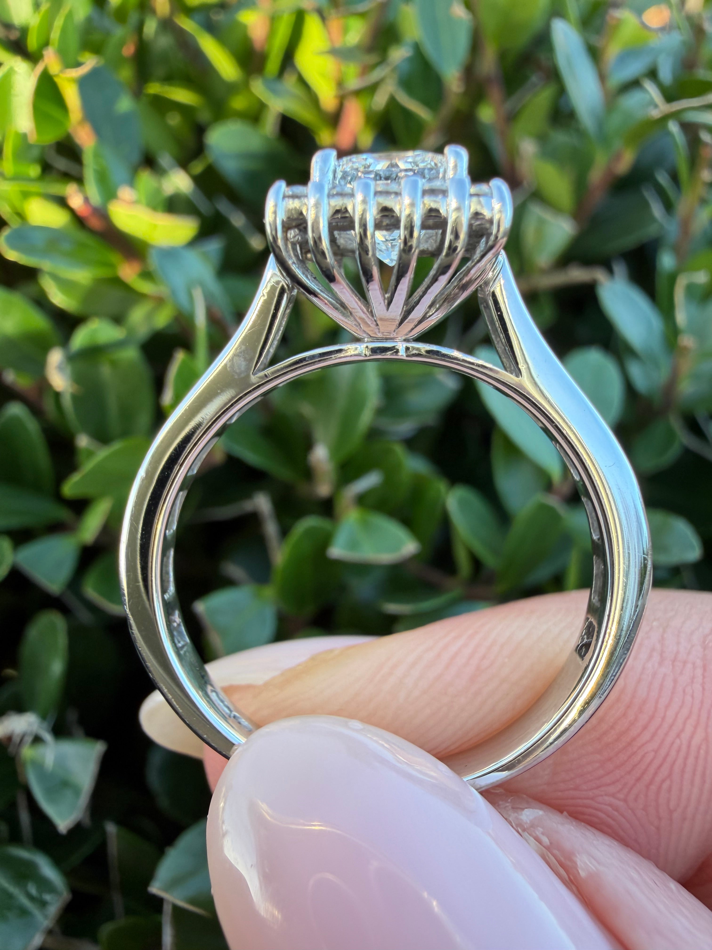 18k White Gold 1ct Natural Princess Cut Diamond Halo Ring certified