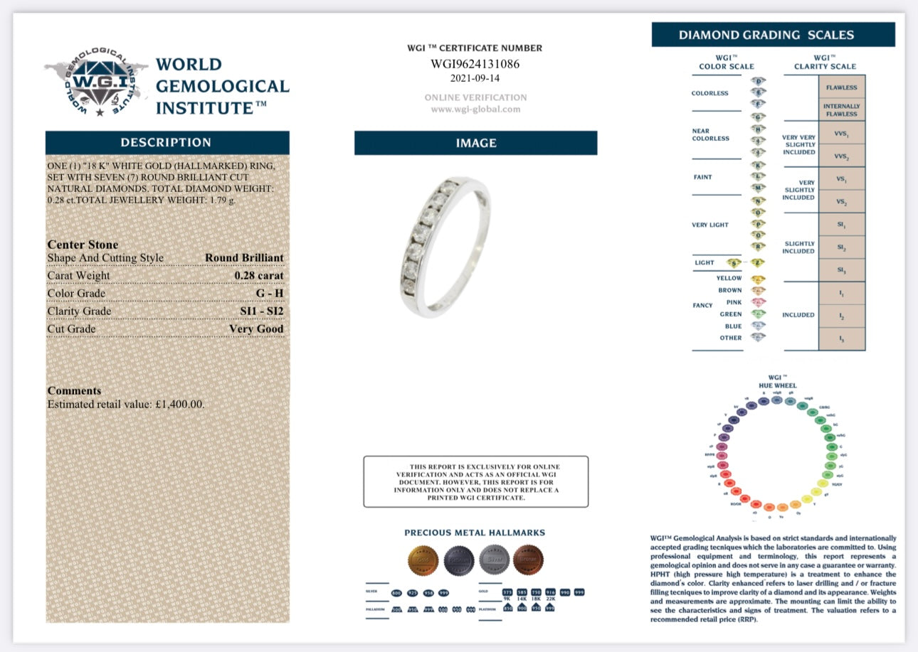 18k White Gold 0.28ct Round Brilliant Cut Natural Diamond Half Eternity Ring certified