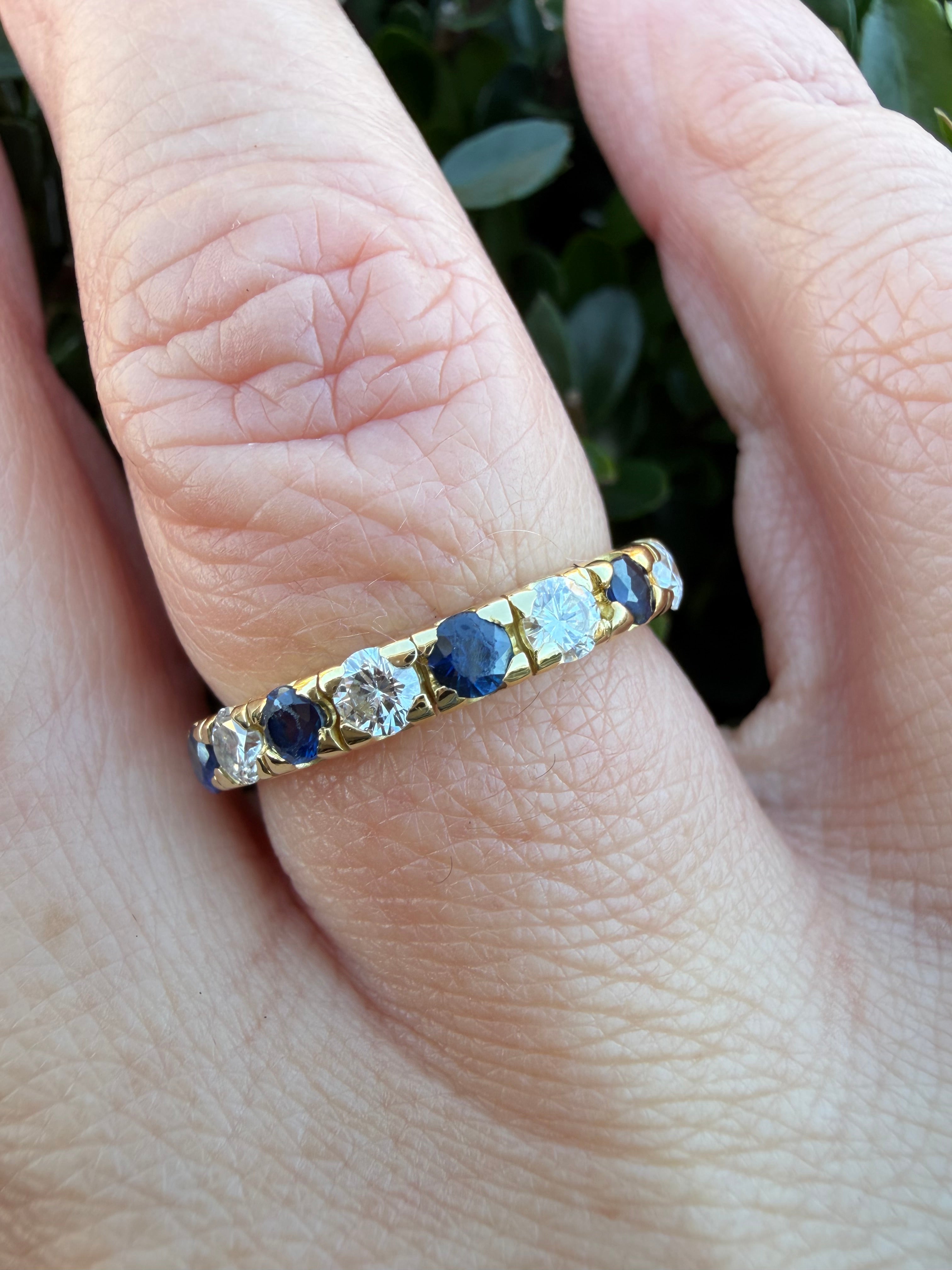 14k Yellow Gold Natural Diamond And Sapphire Full Eternity Ring certified