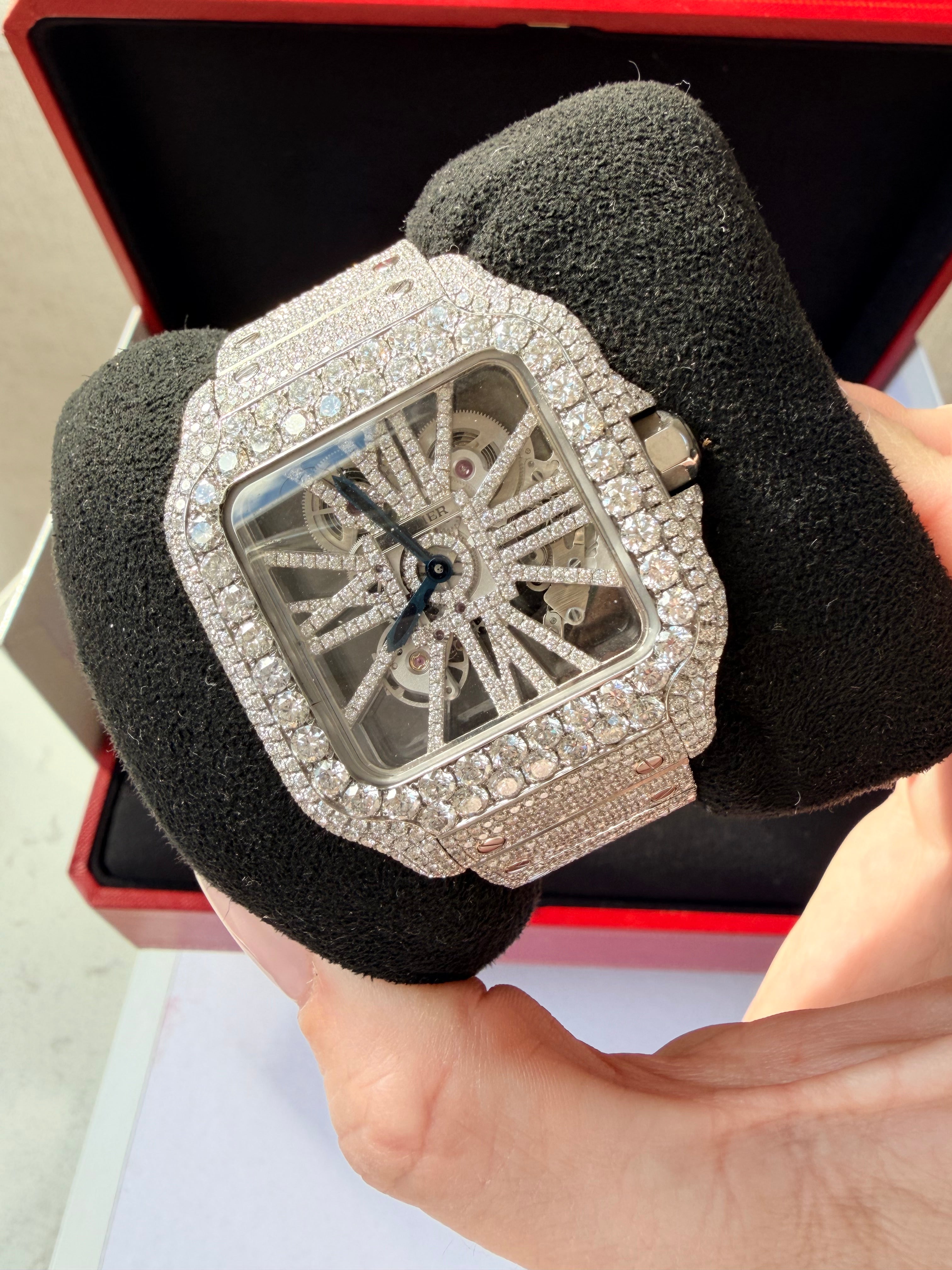 Cartier de santos skeleton stainless steel 33ct Natural Vvs Diamonds Certified