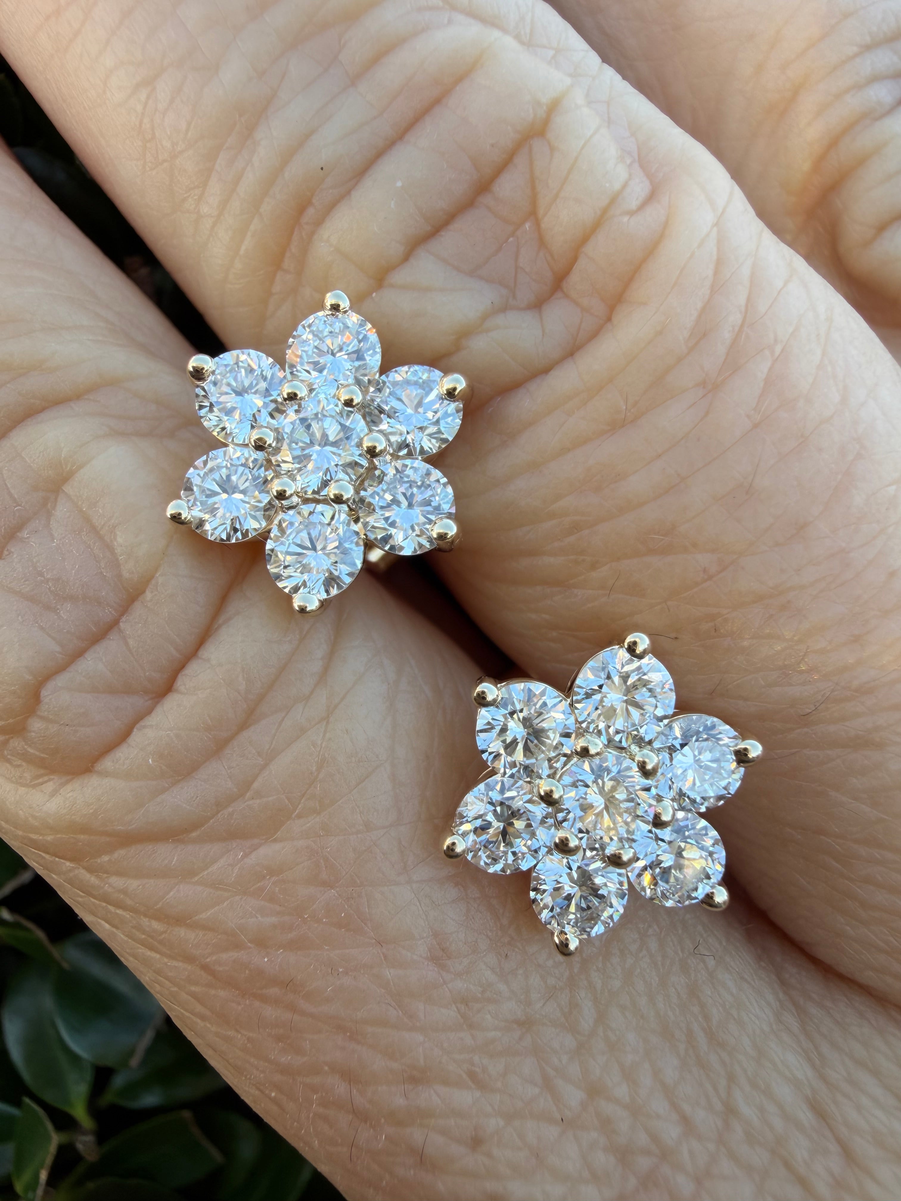 2.25ct round brilliant Cut lab grown Diamond cluster Earrings 9k yellow gold IGI certified