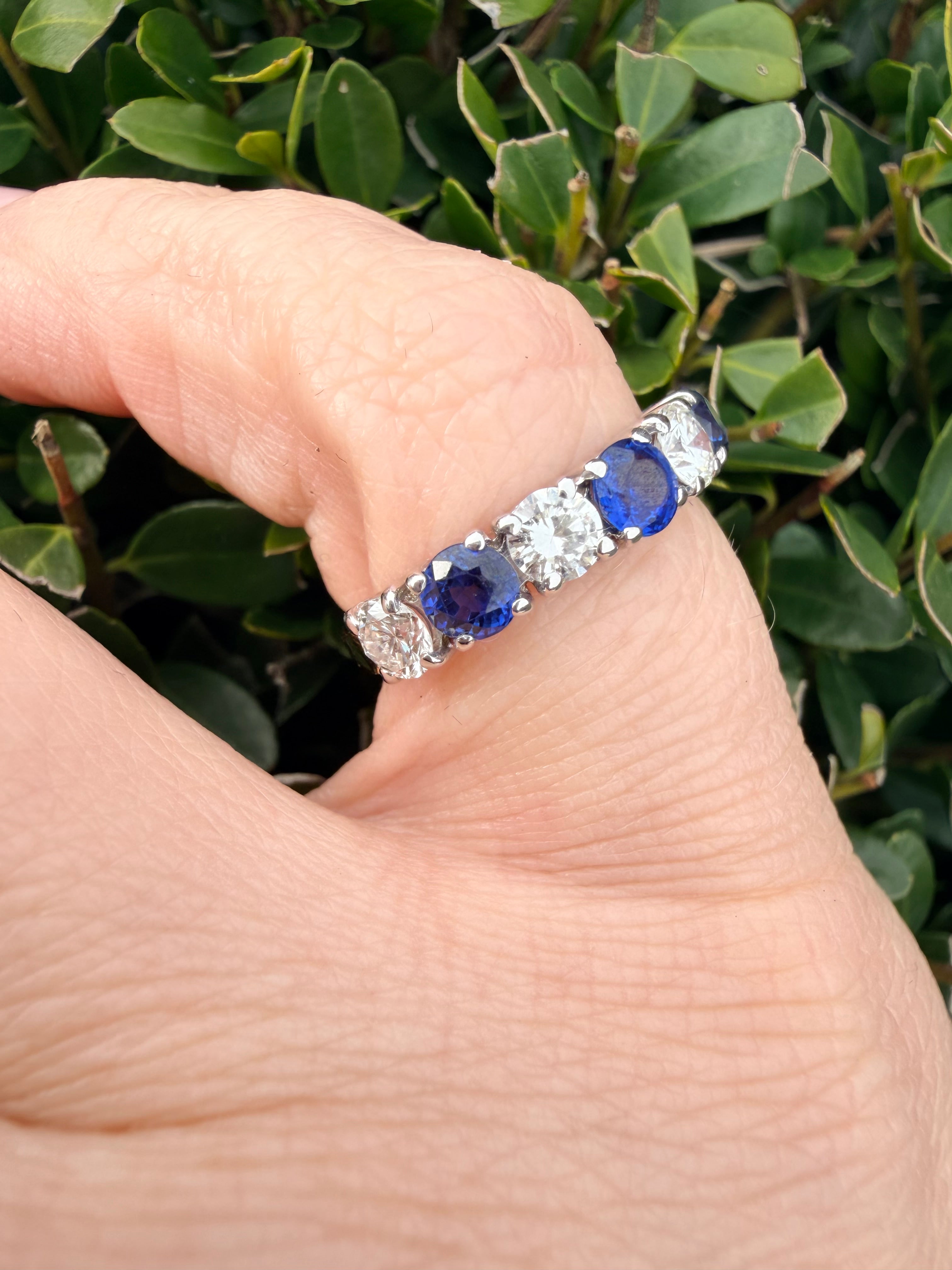 18k Yellow gold 0.65ct natural diamond and sapphire half eternity ring certified