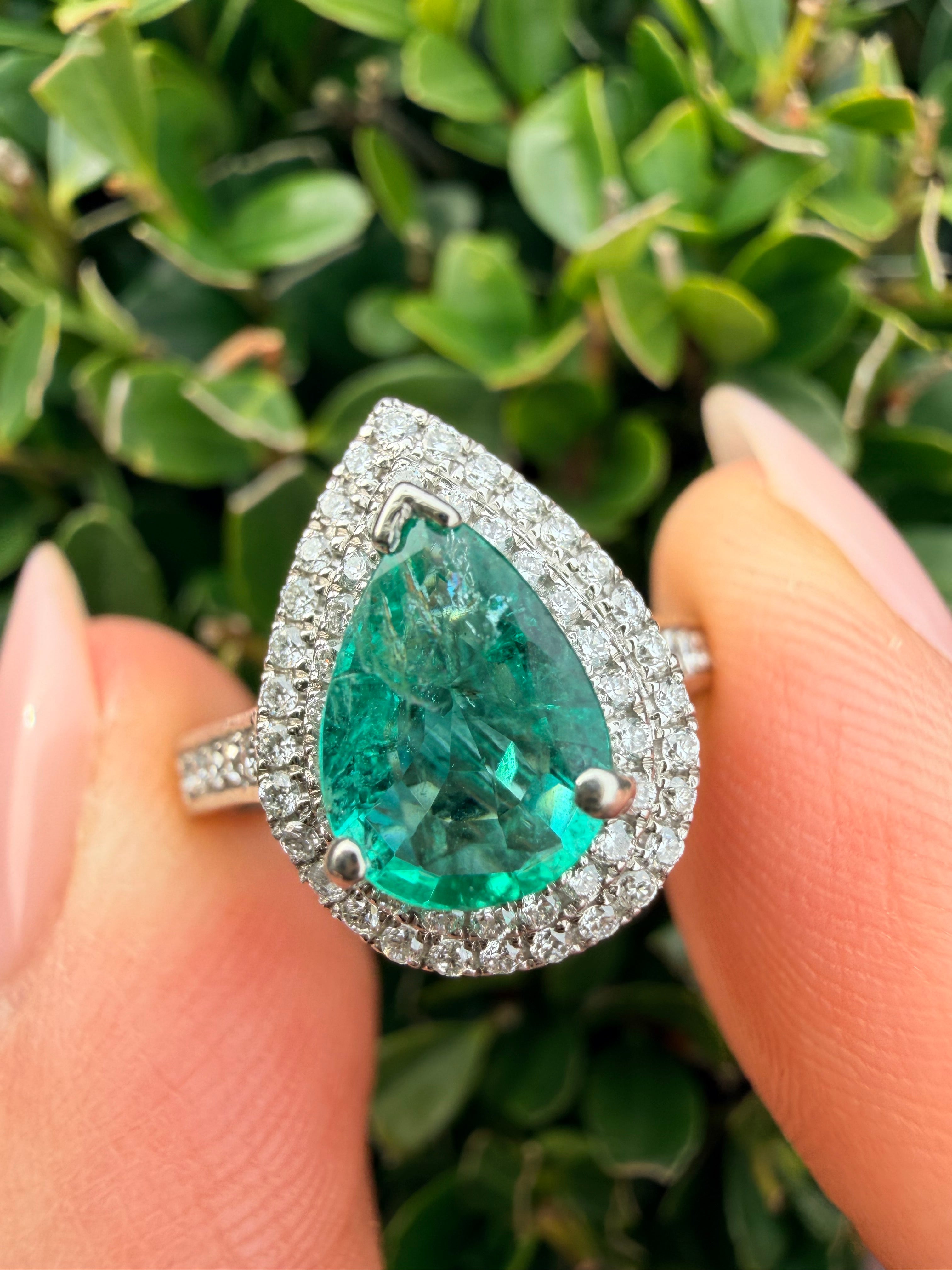 platinum Natural Zambian Emerald And Lab Grown Diamond Ring Certified