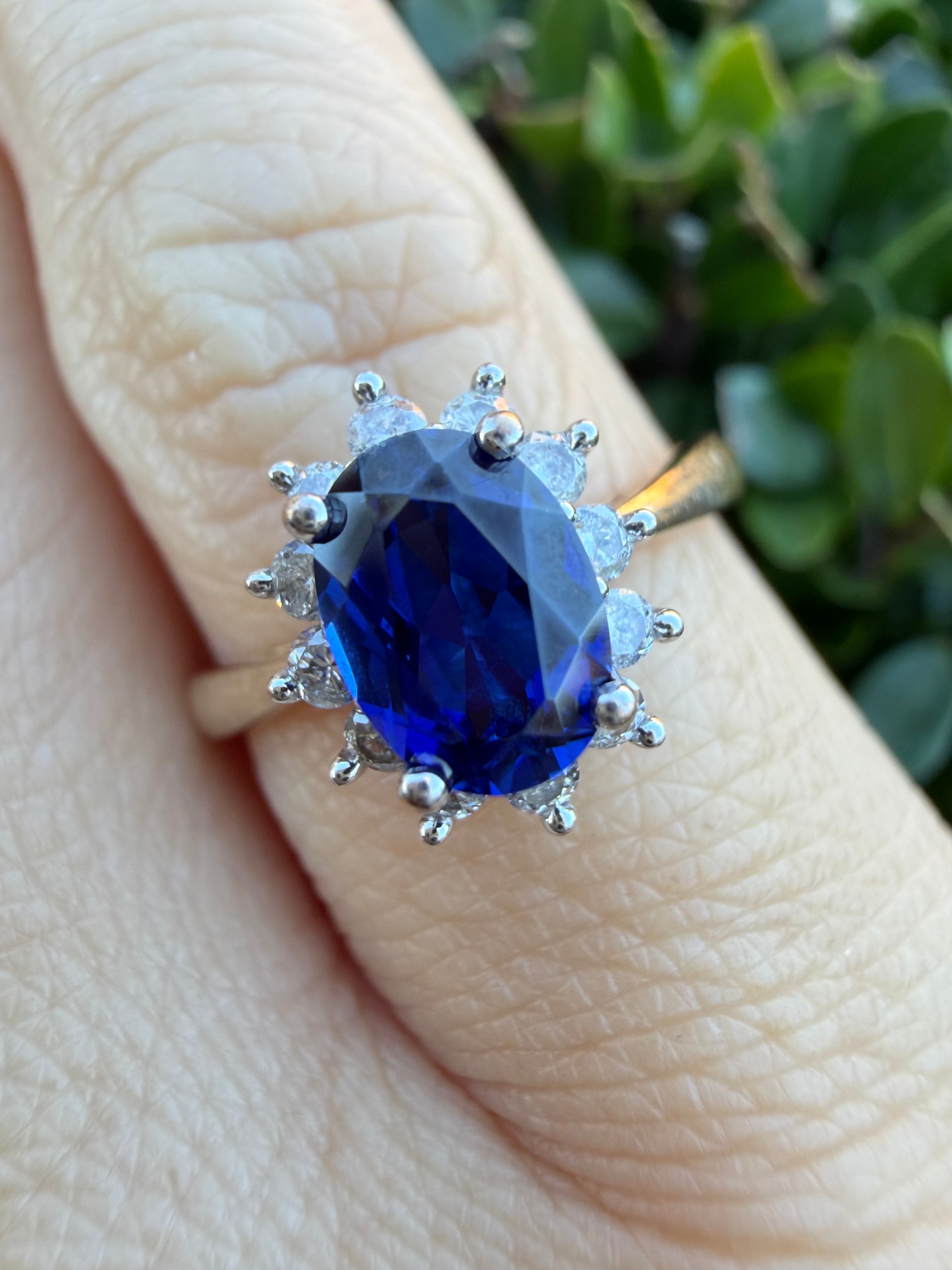 9k Yellow Gold Sapphire And Natural Diamond Ring certified