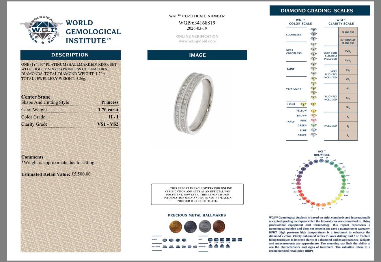 Platinum 1.70ct Natural Princess Cut Full Eternity Ring Certified