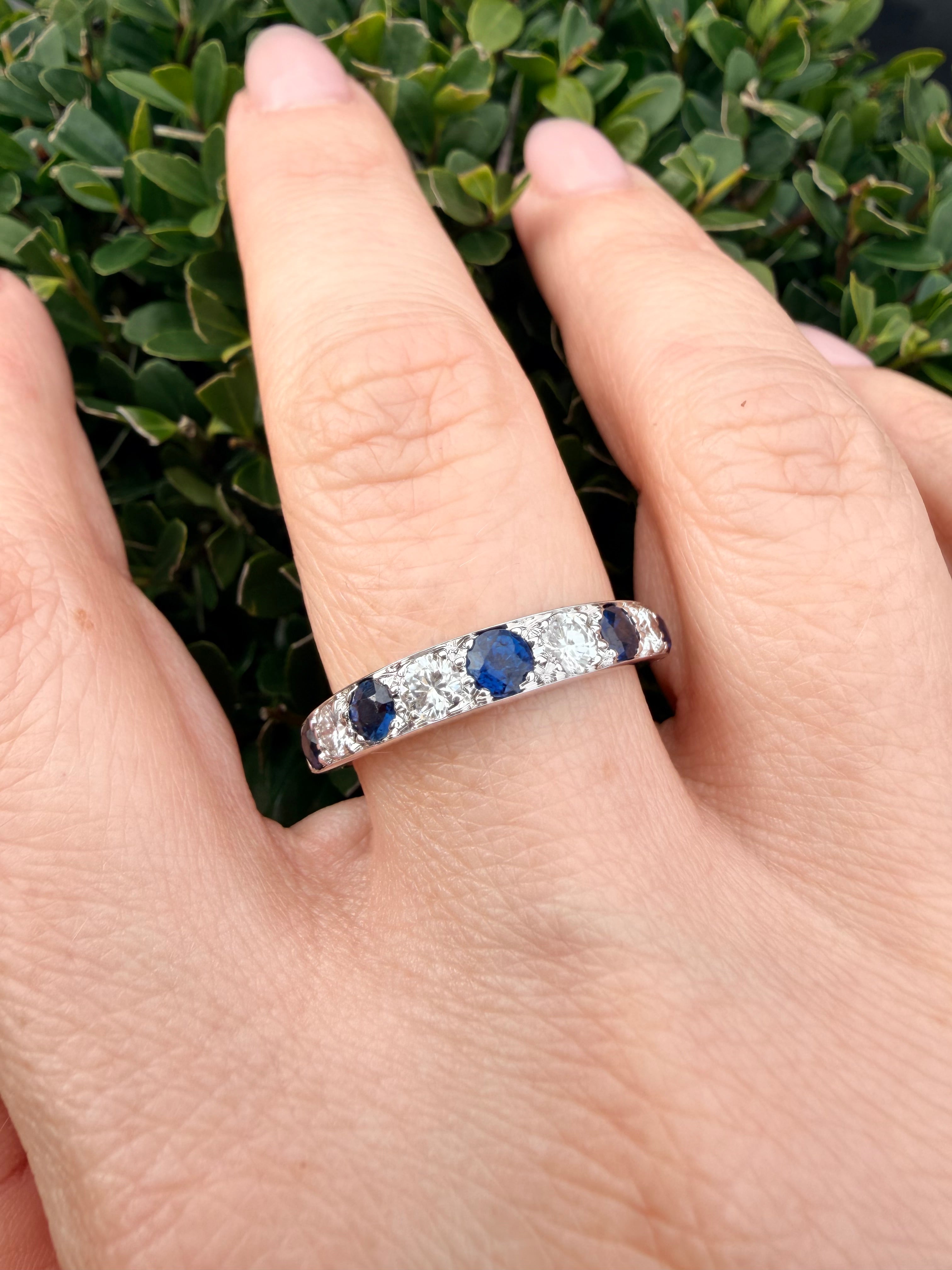 18k gold 0.55ct natural diamond and sapphire half eternity ring certified