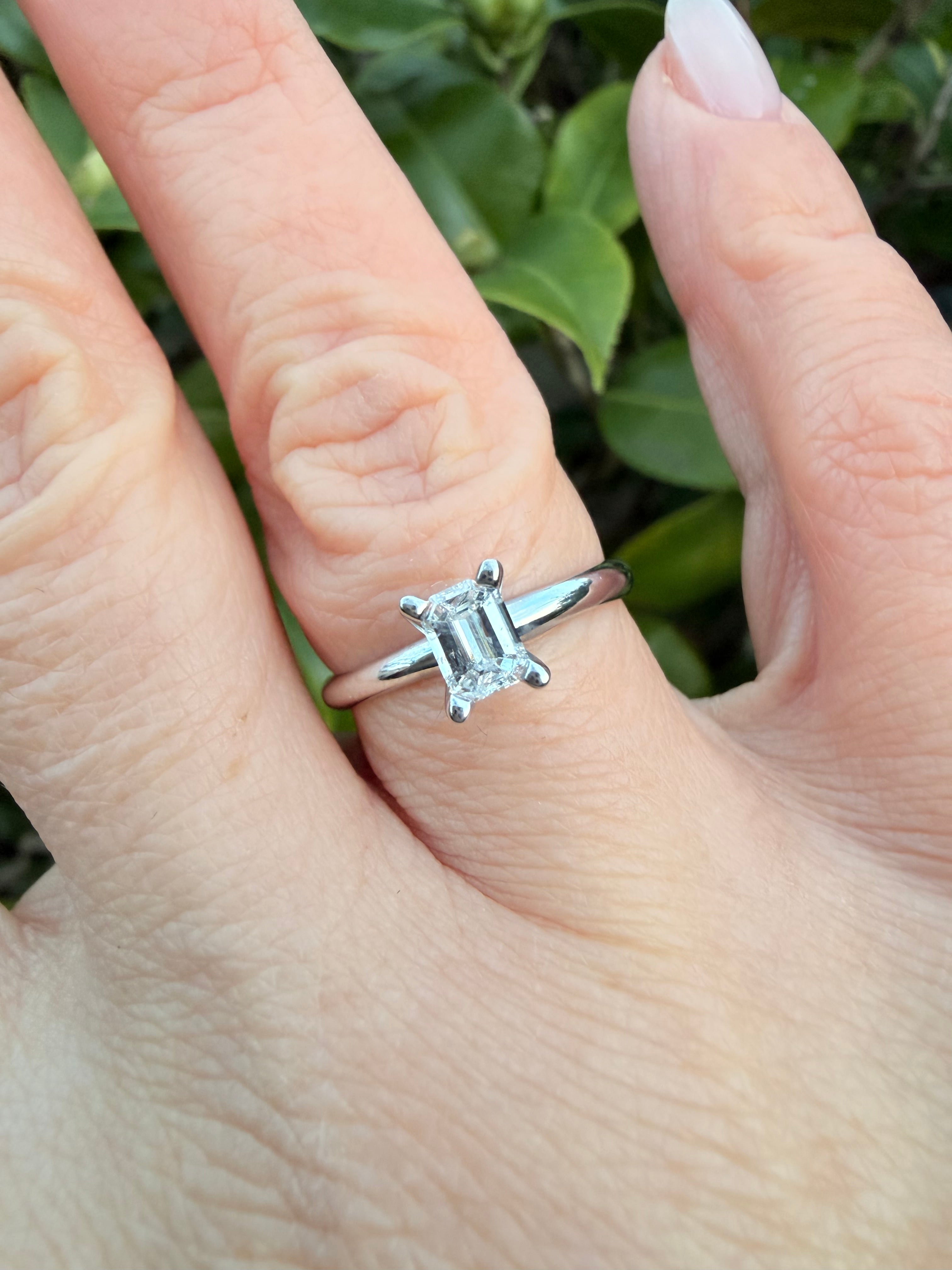 18k White Gold 0.50ct Natural Emerald Cut Diamond Solitaire Ring certified