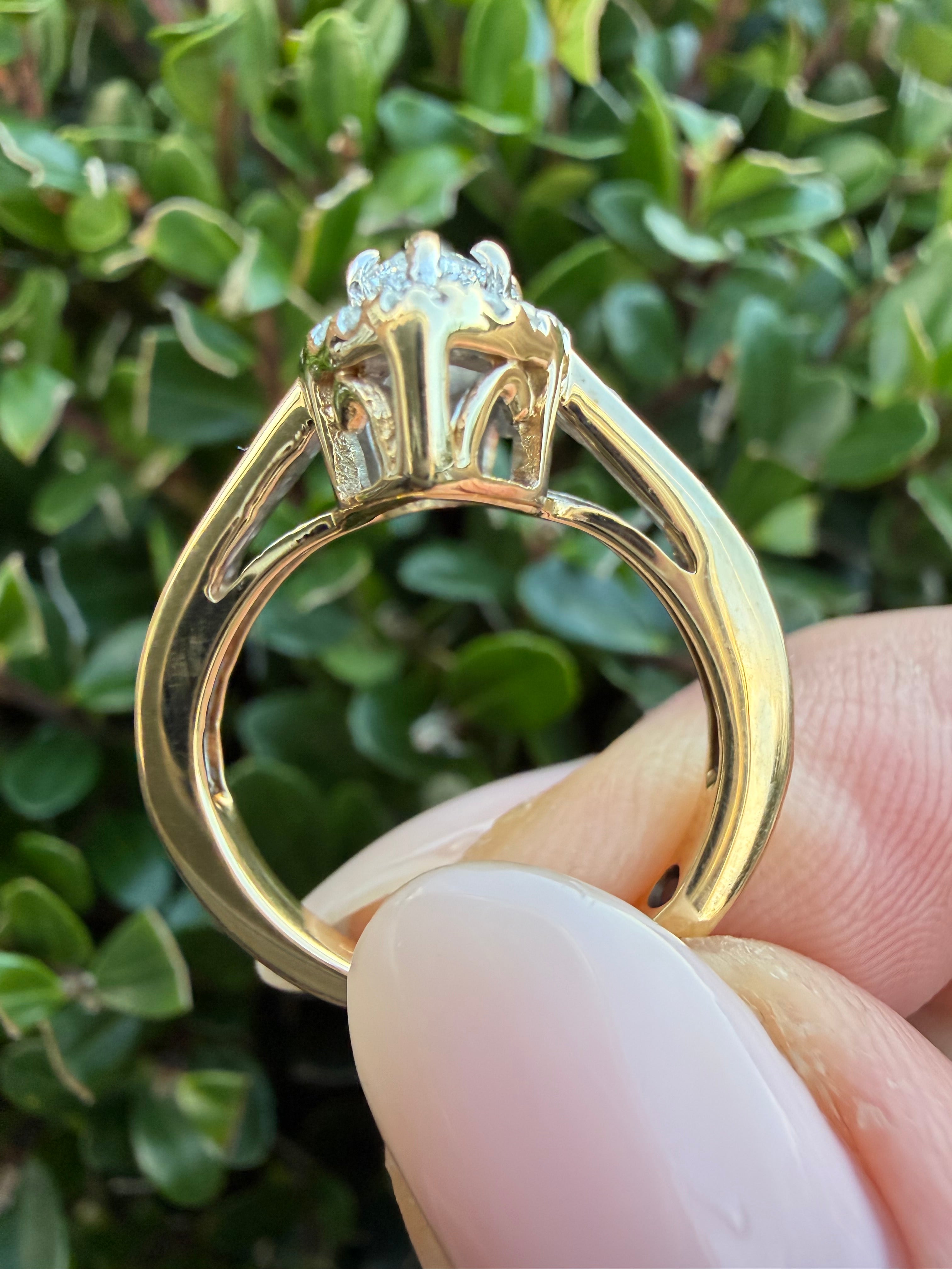 14k Yellow Gold 0.95ct Natural Marquise Cut Diamond Halo Ring certified