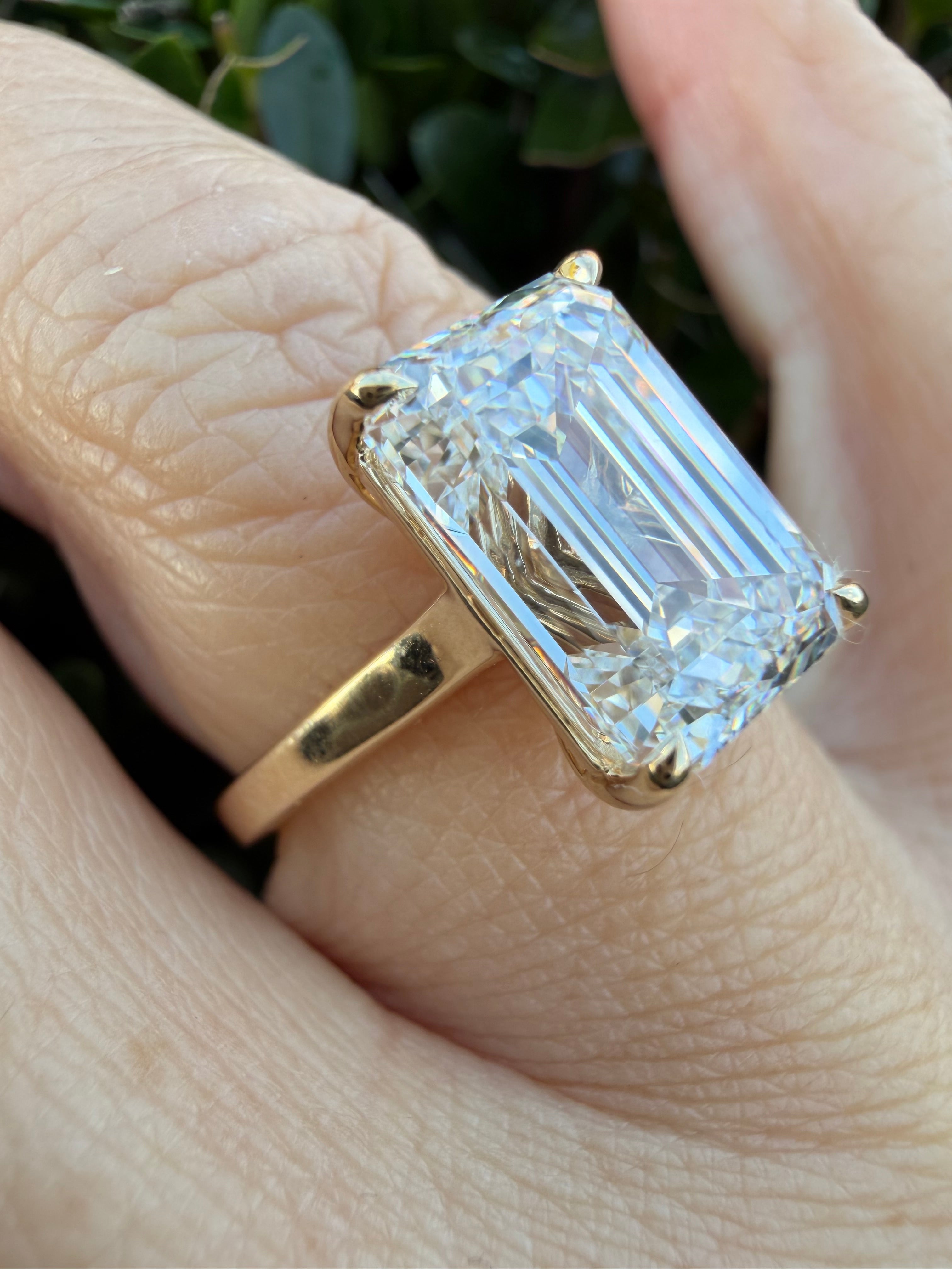 5.03ct emerald cut Lab Grown Diamond Solitaire Ring IGI Certified set in 9k yellow gold