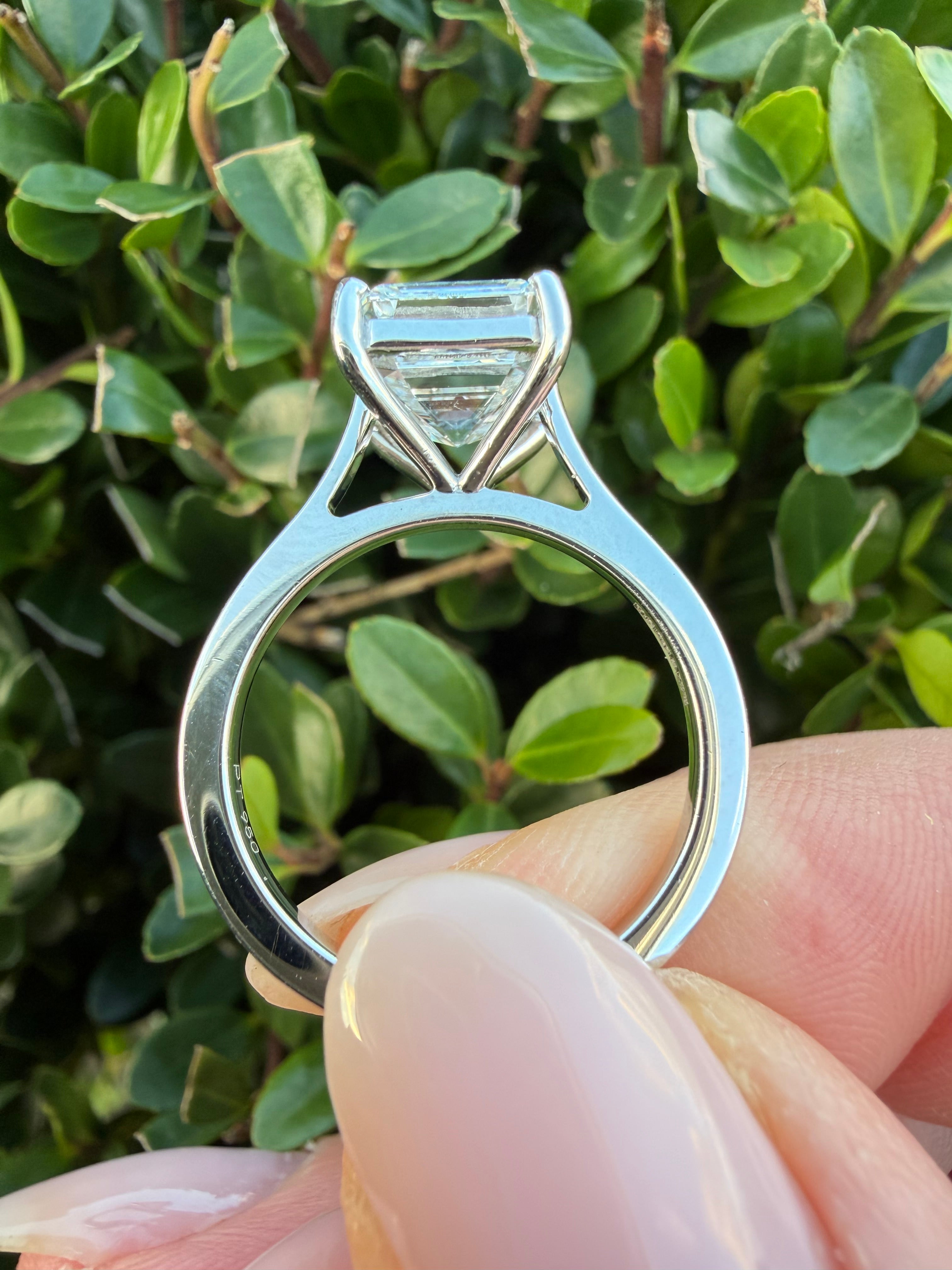 2.02ct square emerald cut Lab Grown Diamond Solitaire Ring IGI Certified set in platinum