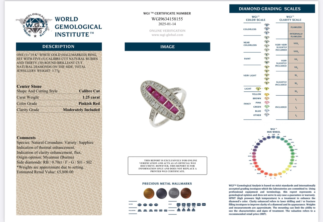 18k White Gold Natural Burma Ruby And Natural Diamond Ring certified