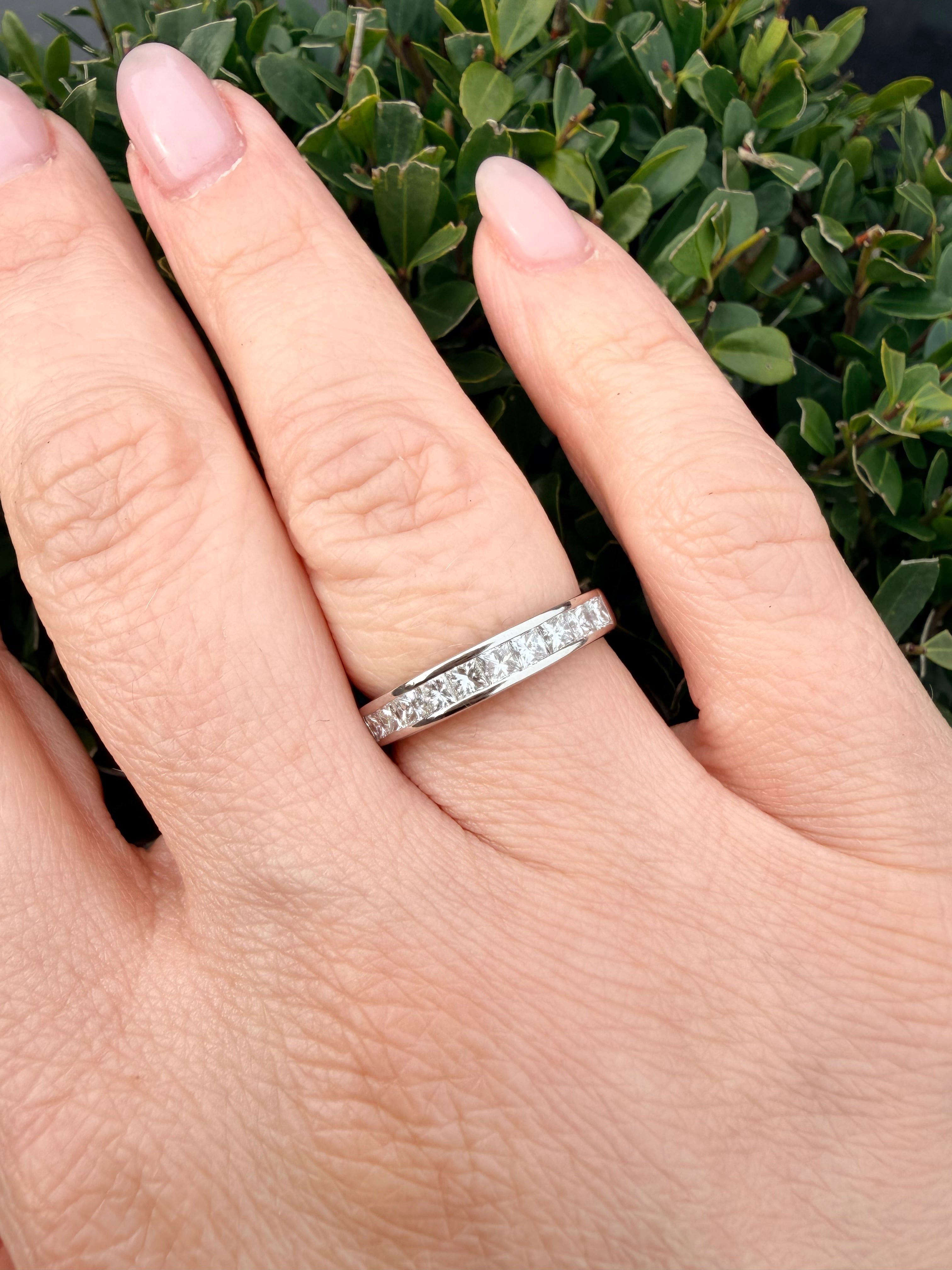 Platinum 1.00ct Natural Princess Cut Diamond Half Eternity Ring Certified