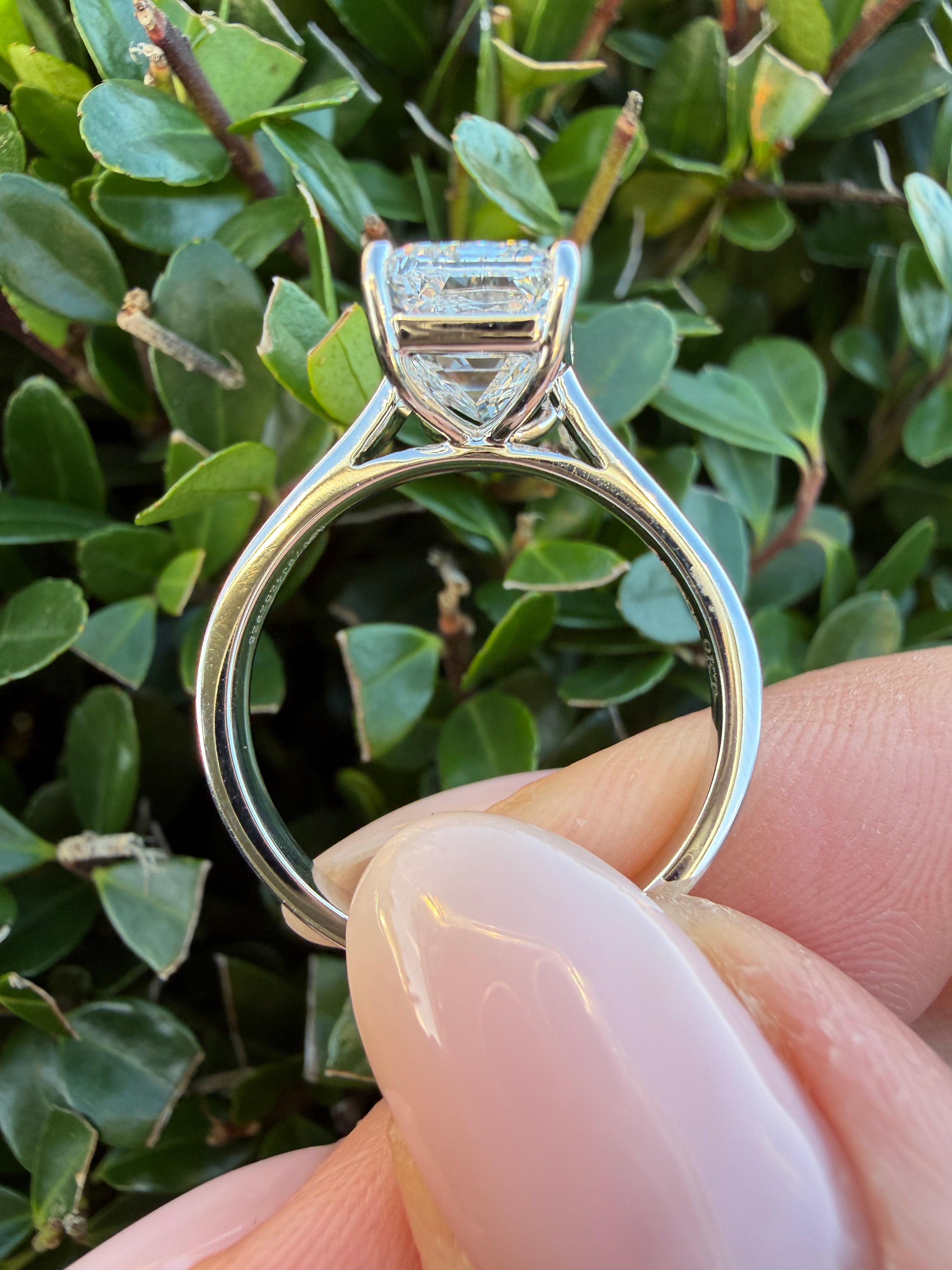 3.02ct emerald cut Lab Grown Diamond Solitaire Ring IGI Certified set in 9k white gold