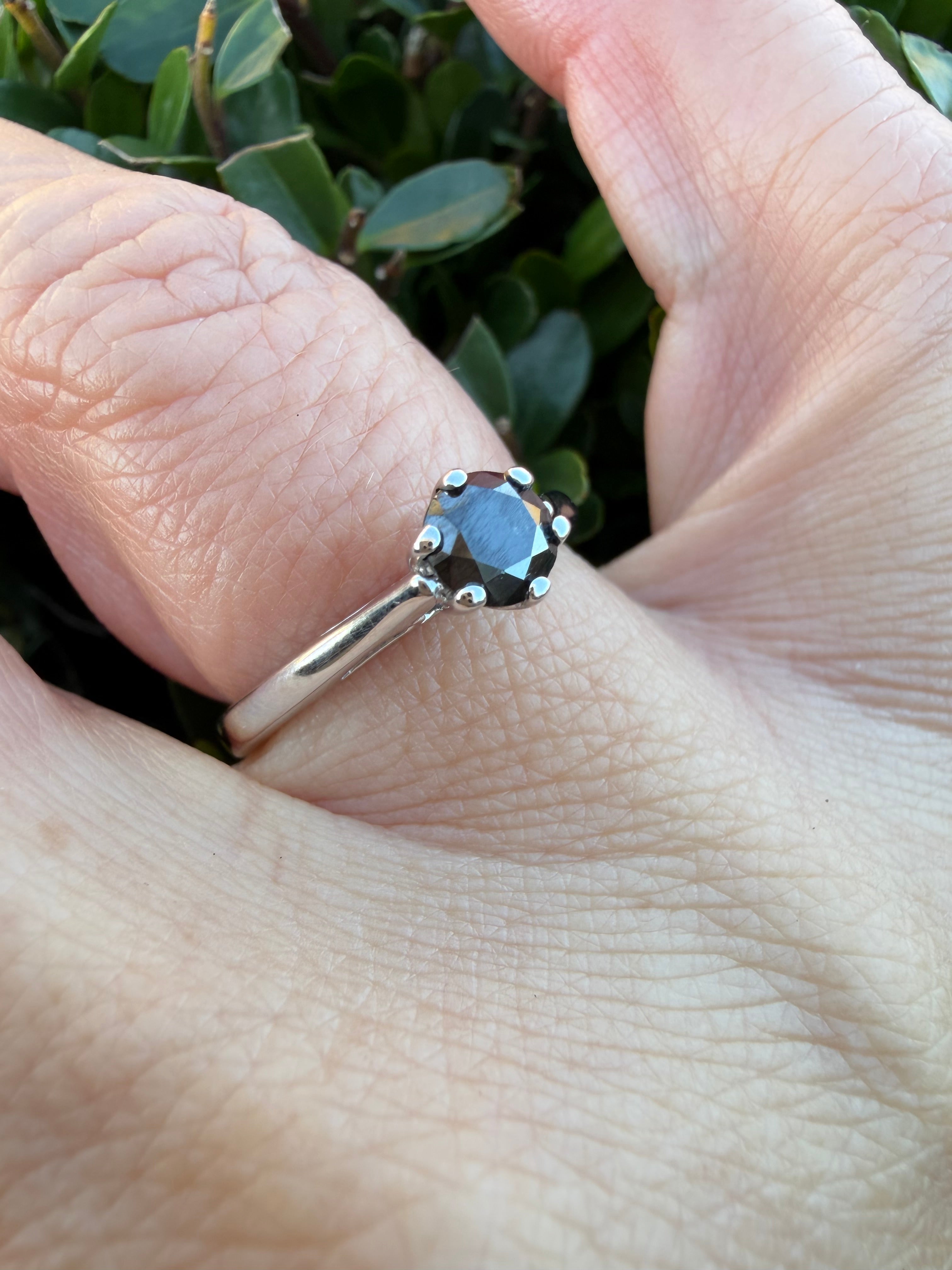 18k White Gold 0.40ct Natural Round Black Diamond Solitaire Ring certified