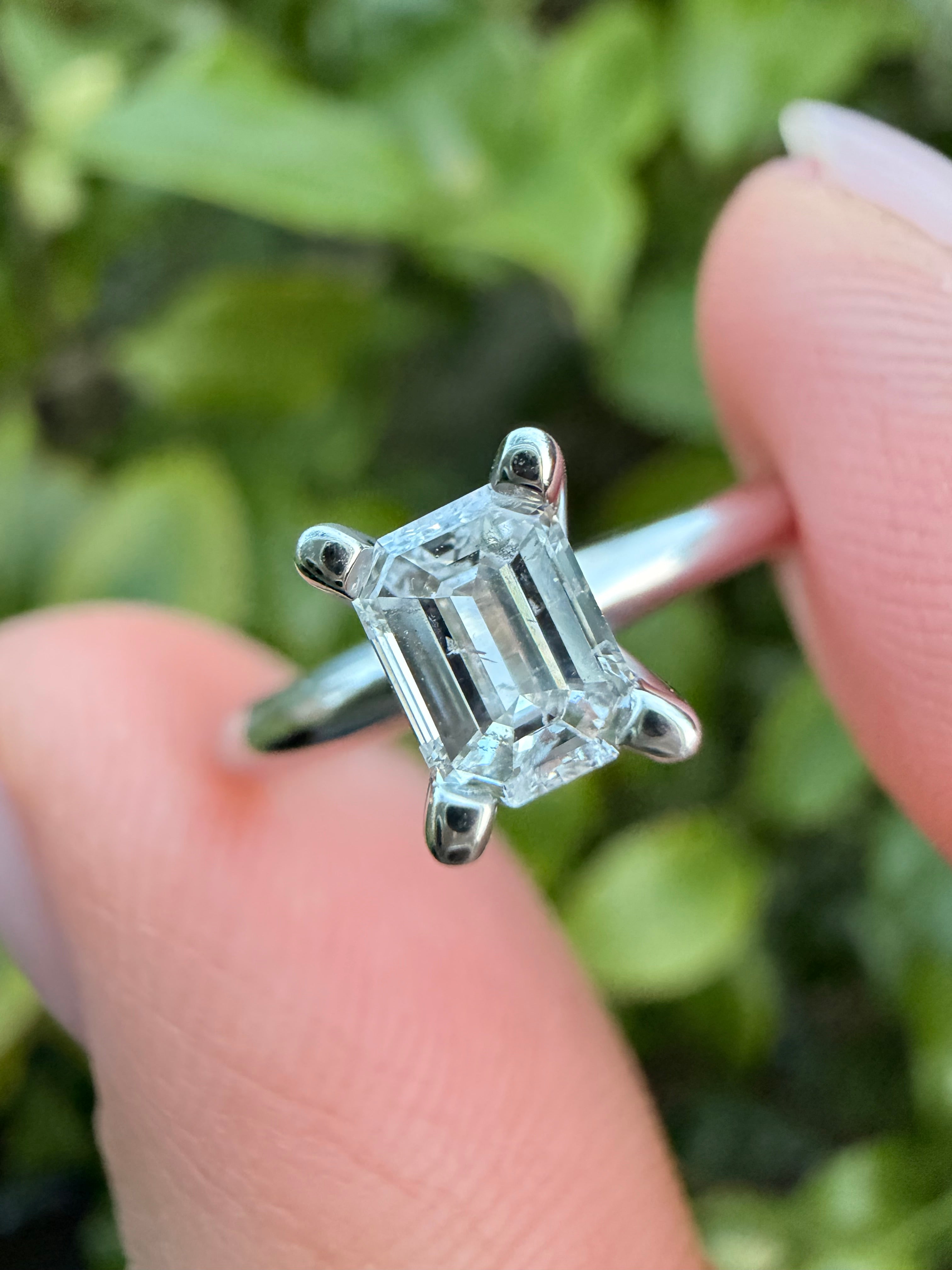 18k White Gold 0.50ct Natural Emerald Cut Diamond Solitaire Ring certified