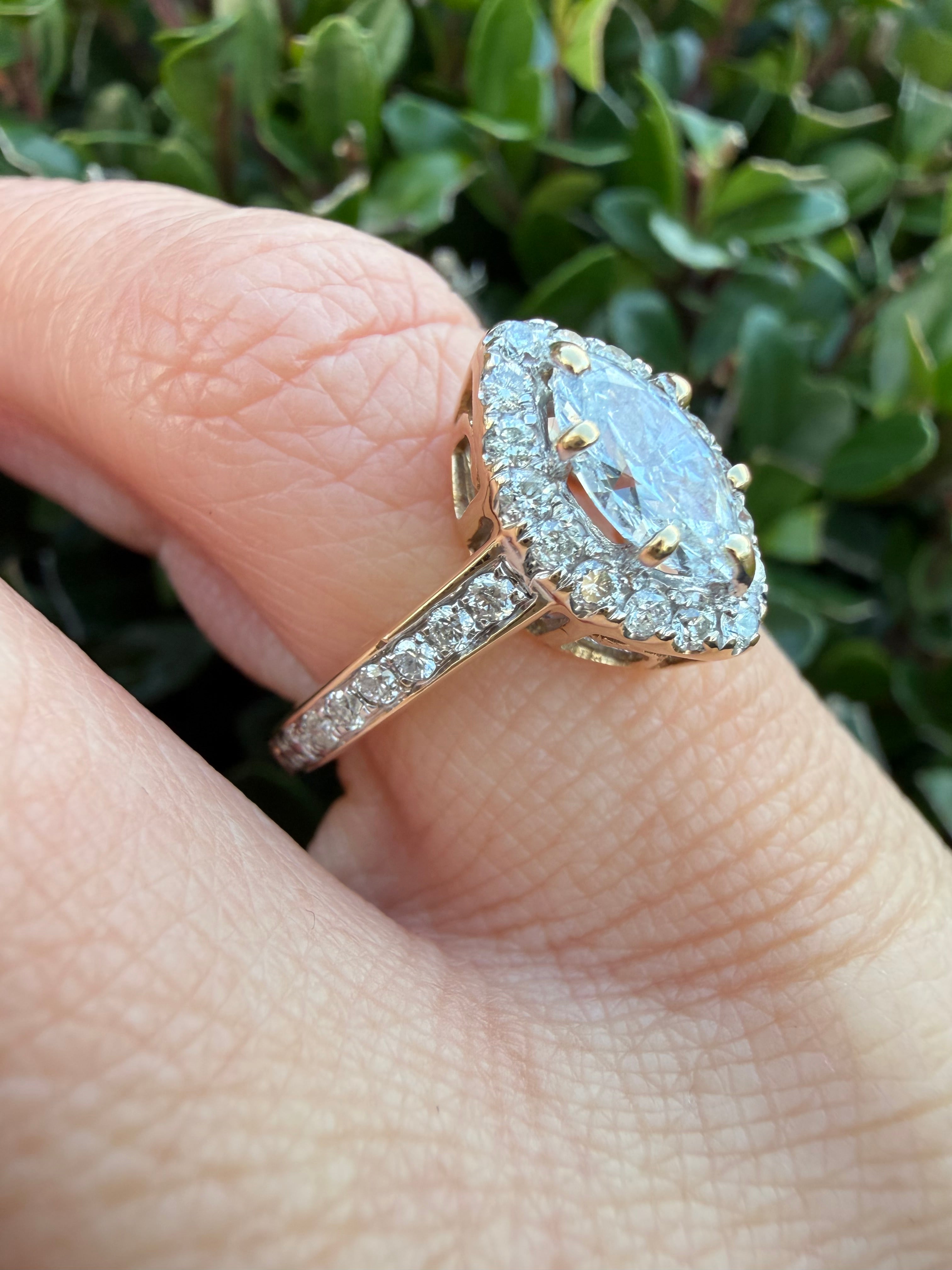 14k Yellow Gold 0.95ct Natural Marquise Cut Diamond Halo Ring certified