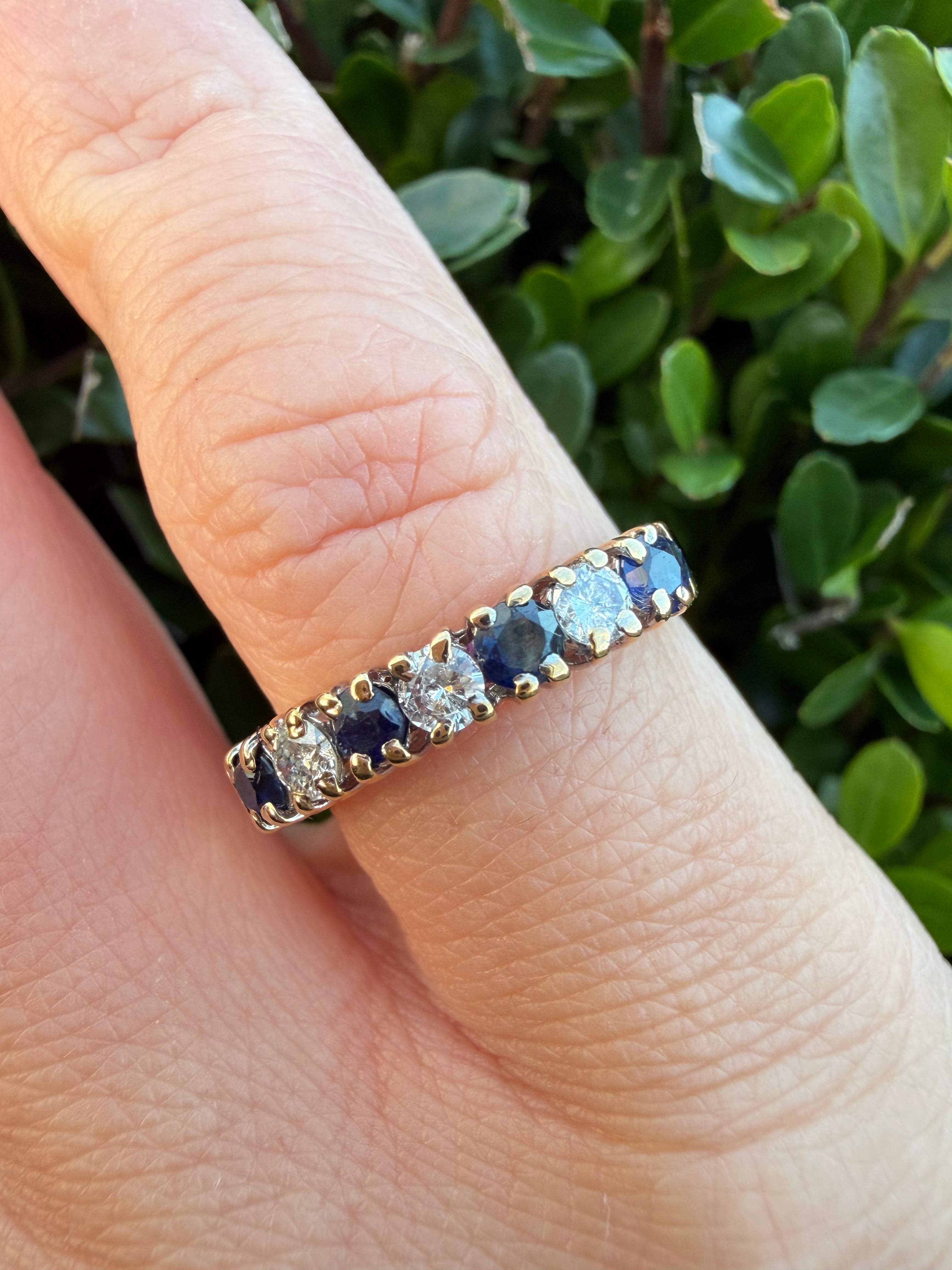 9K Yellow Gold Natural Diamond And Sapphire Half Eternity Ring certified