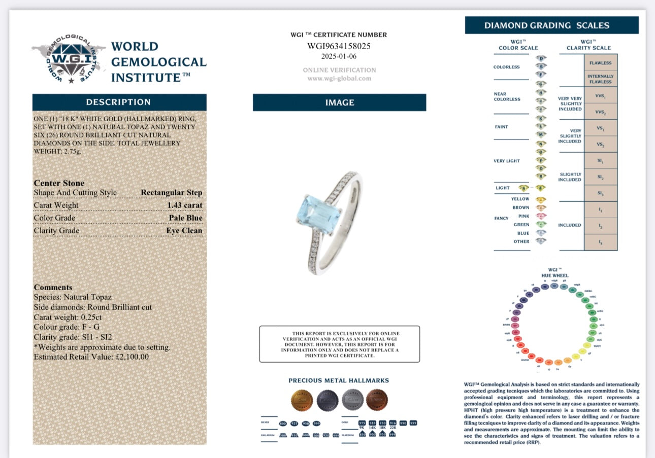 18k White Gold Topaz And Natural Diamond Ring certified