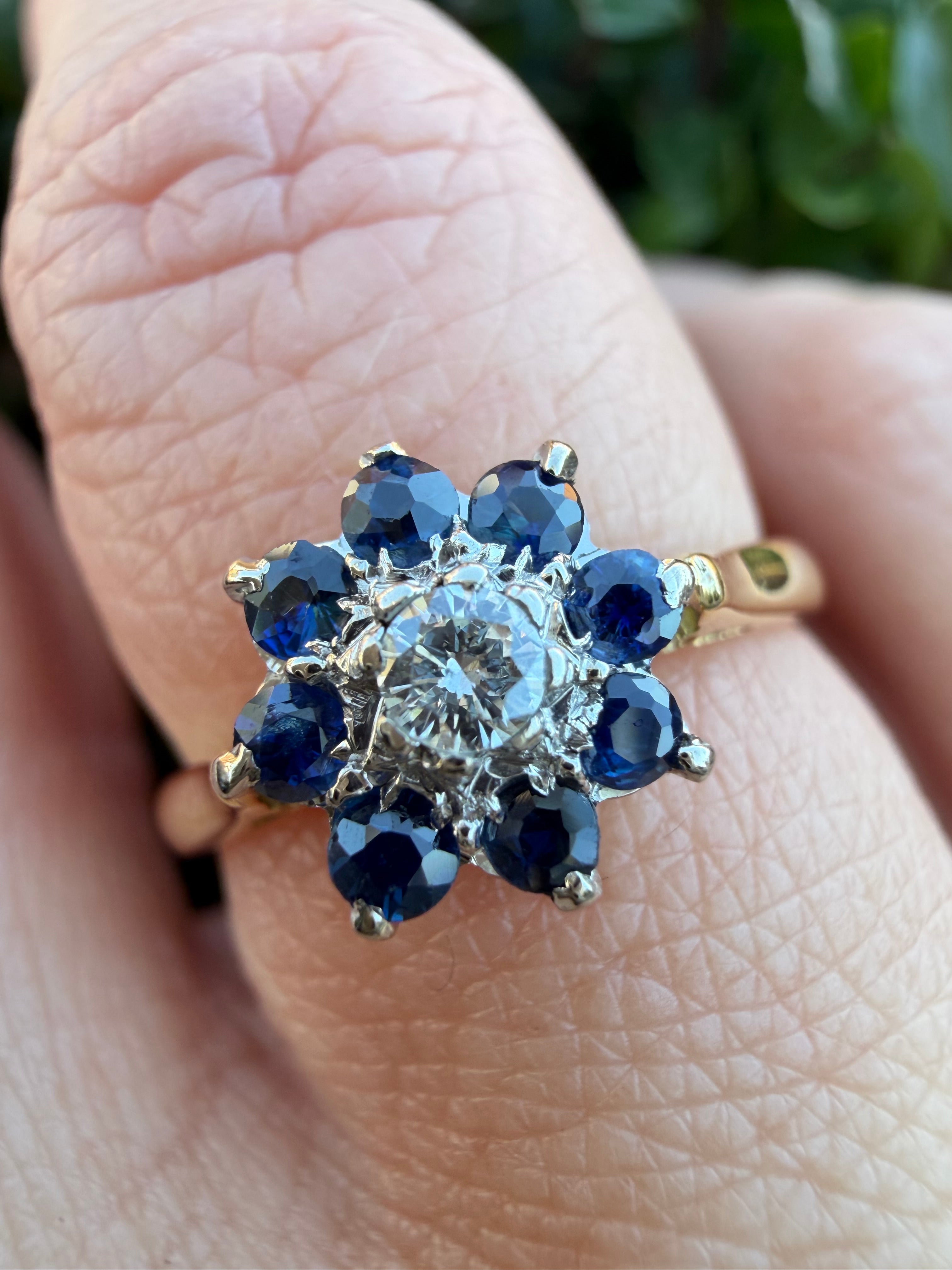 18k Yellow Gold Natural Diamond And Sapphire ring certified